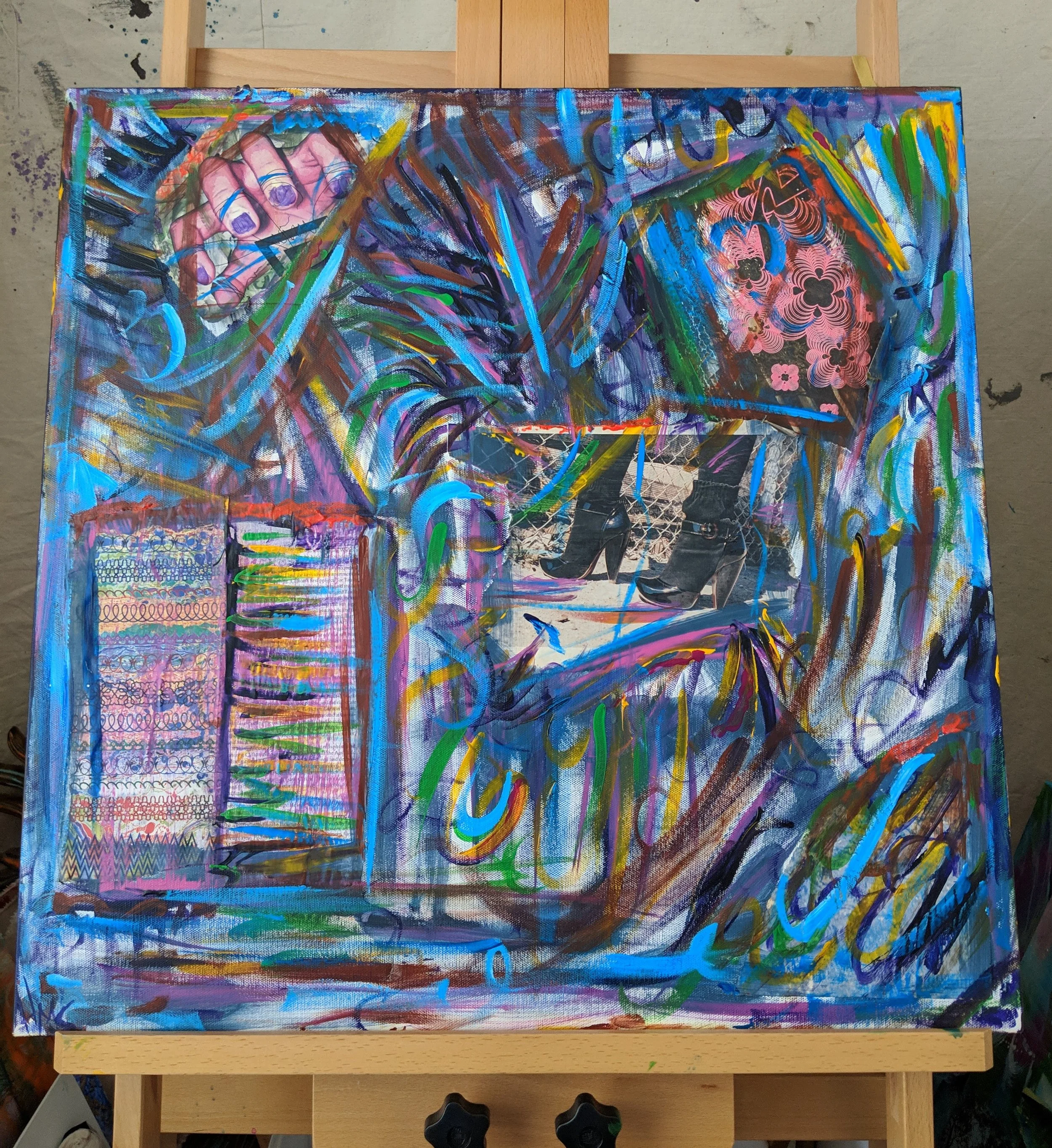 "Wild Motion" | 36" x 36" | mixed media collage on canvas | 2019 | available