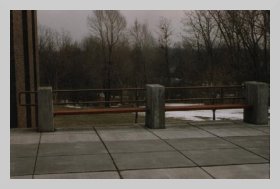 a photo of an exterior patio off of the Susan B. Anthony lounge