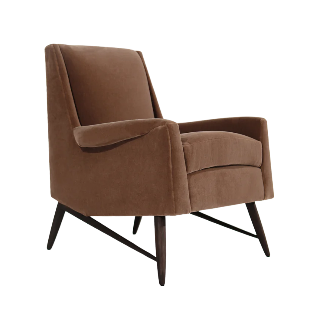 Restored 1950s Scandinavian Modern lounge chair in gold mohair by CT Furniture Restoration in Stratford, Connecticut