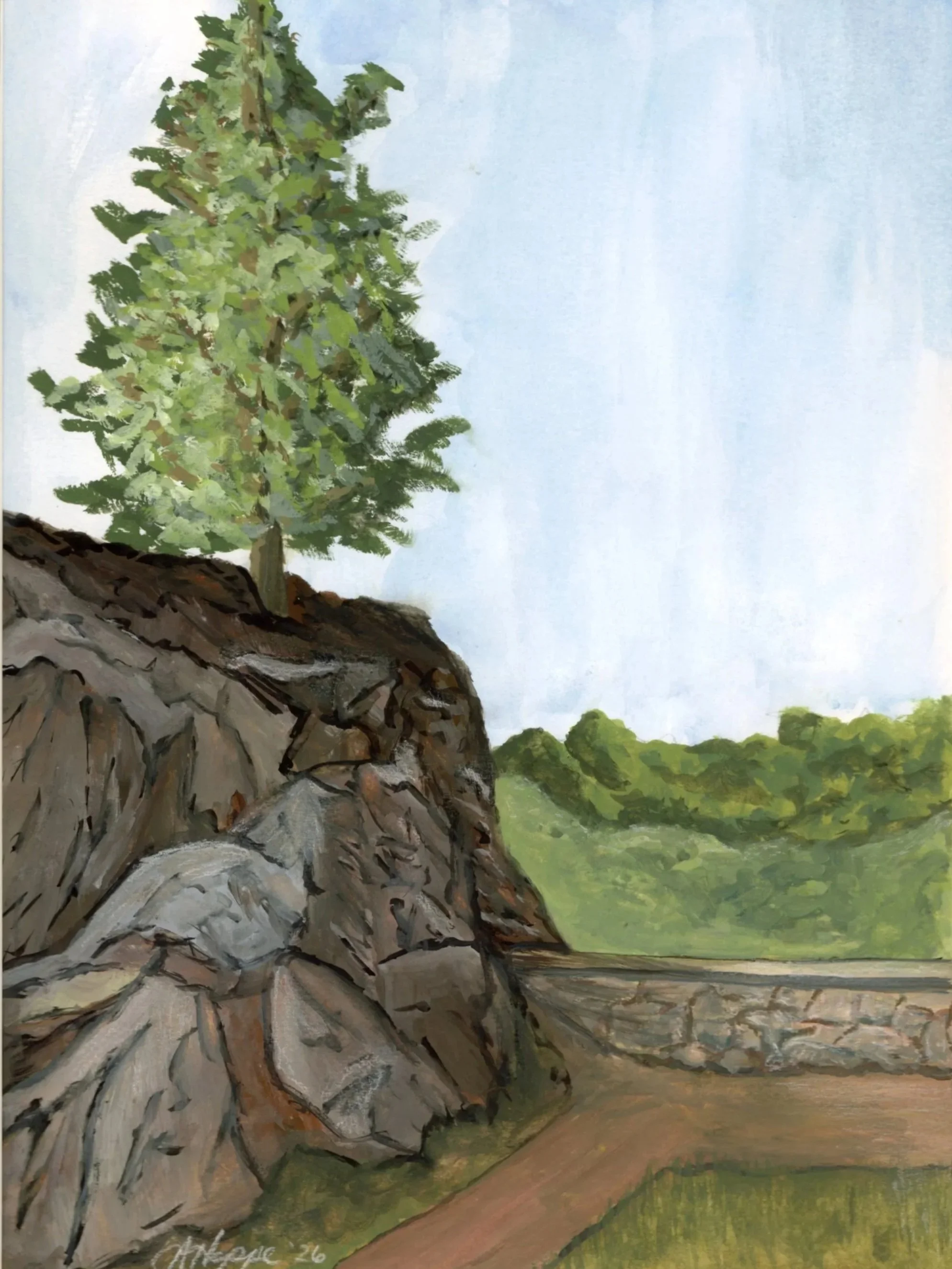 Rooted Above The River, 9in x 12in. Media: Gouache, Year: 2026