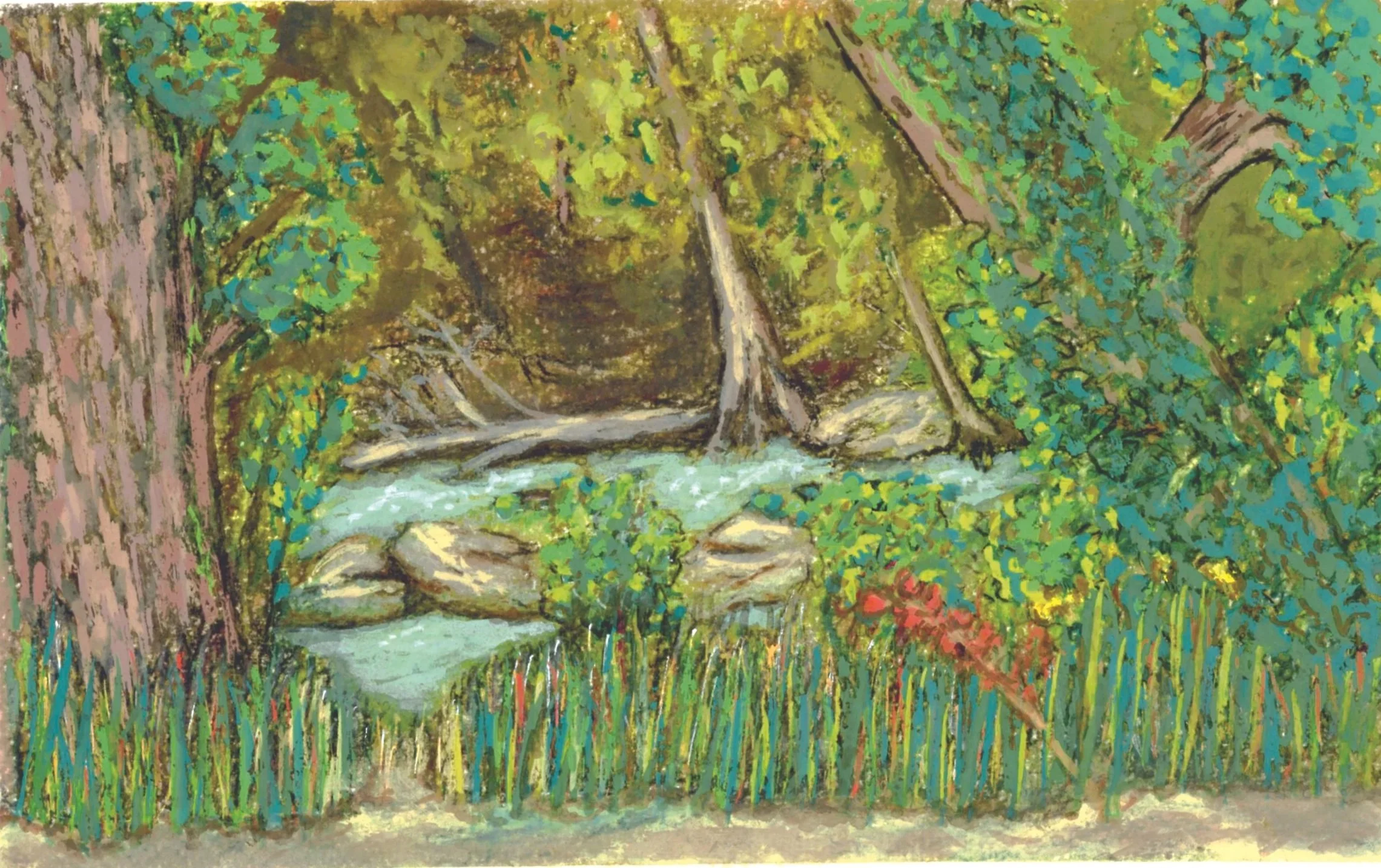 River Access ( aka Access to the Shenandoah River)  6in x 9in. Media: Mixed, year 2025