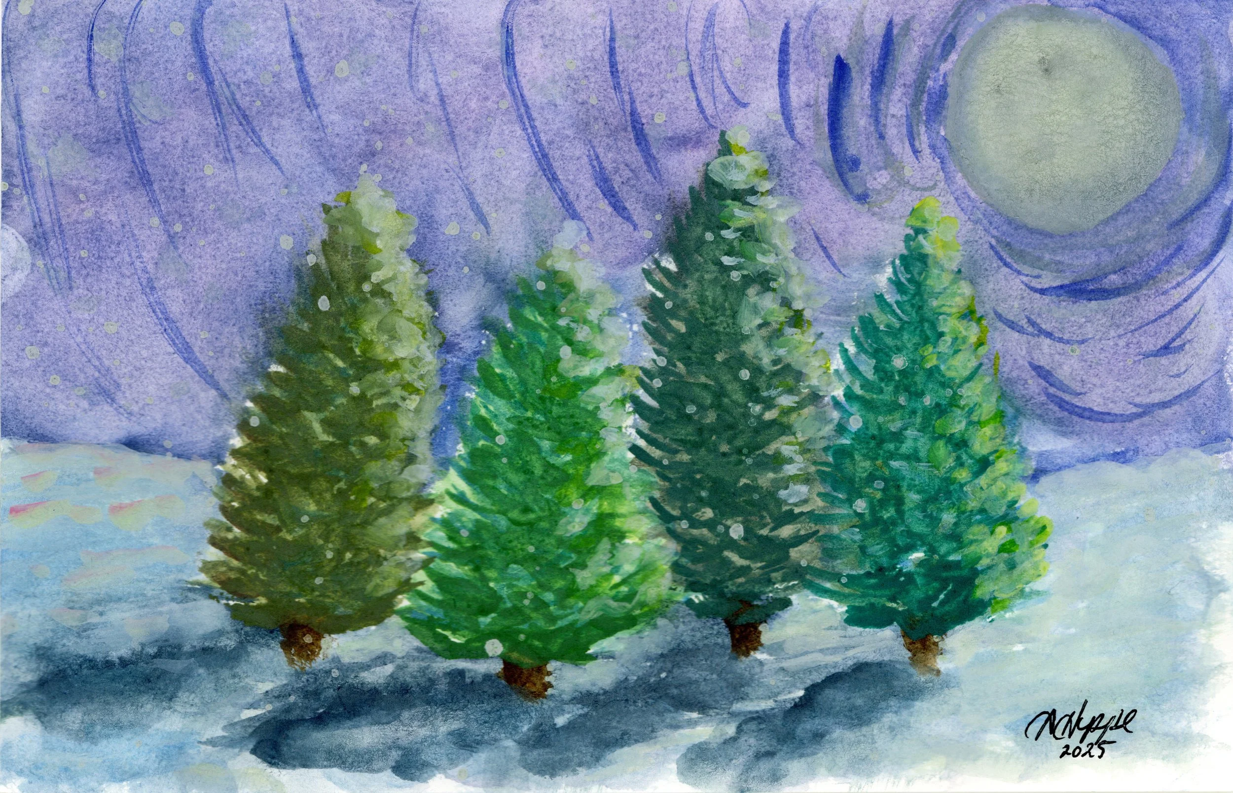 Winter By Moonlight, 5.5in x 8.5in. Media: Mixed. Year: 2025 