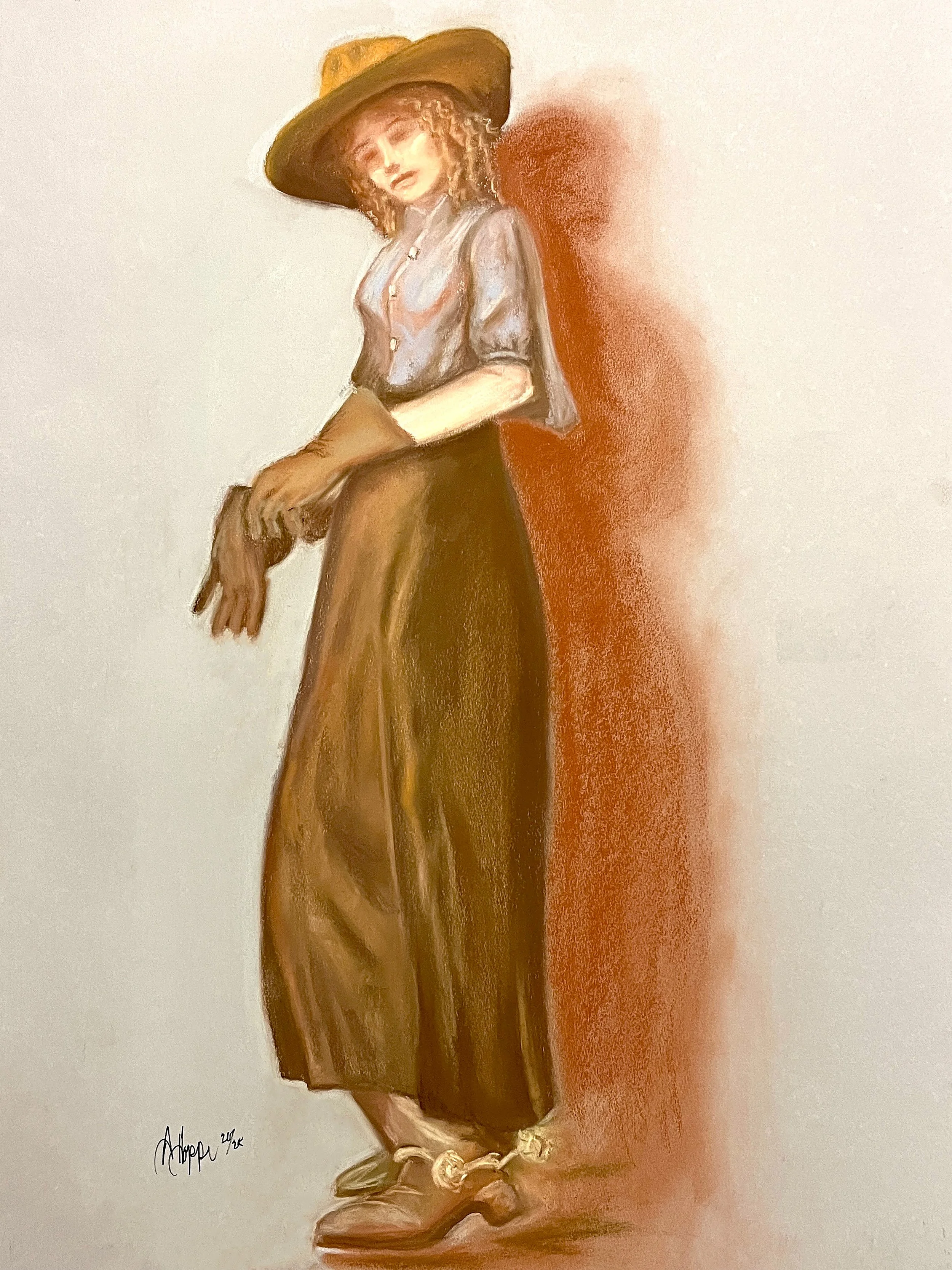 Cow Girl, 18in x 24in. Media: Soft Pastels on Canson Paper. Year 2025