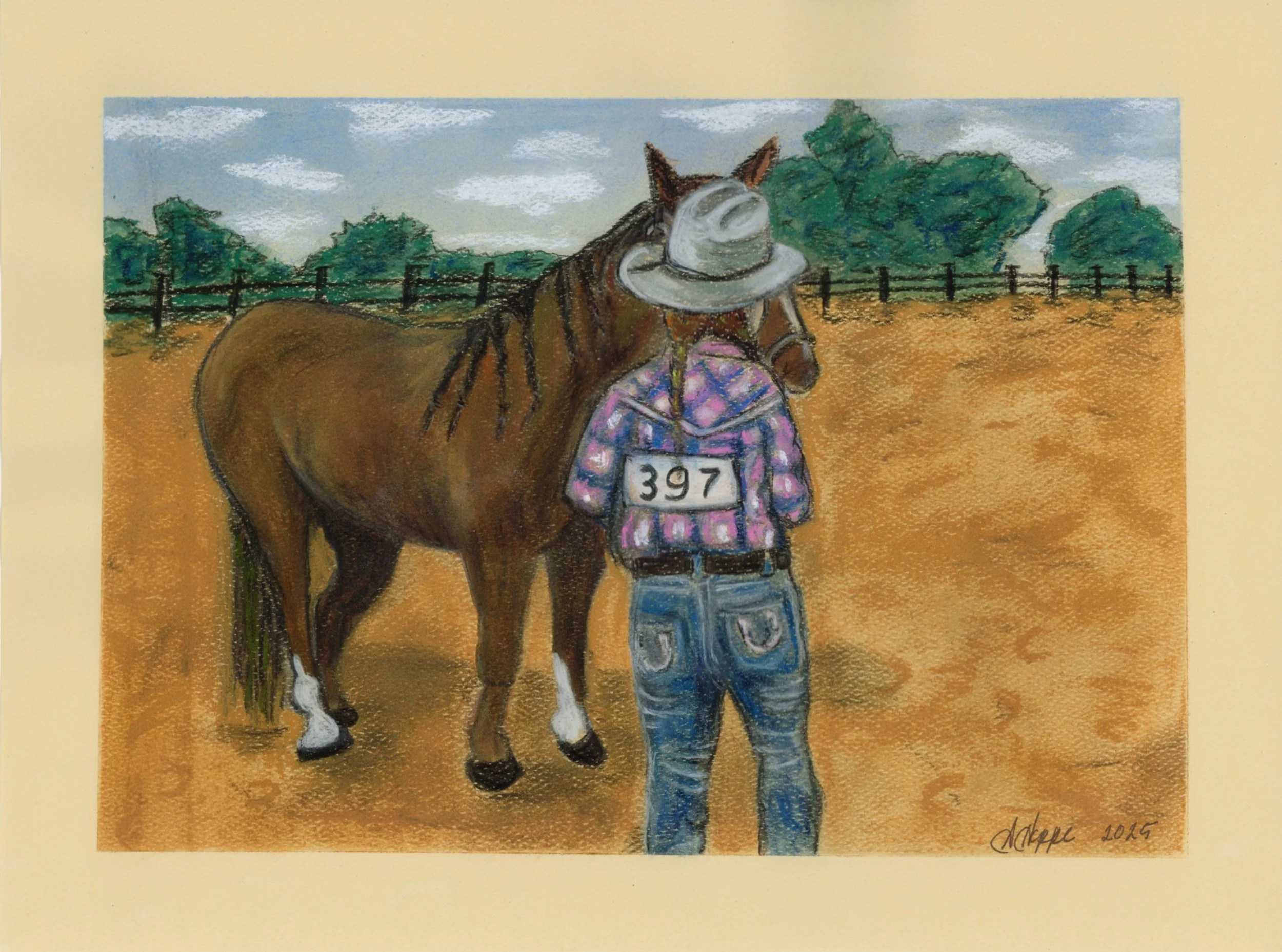 For the Love of Horses, 14in x 11in. Medium: Pastel over Bristol Paper. Year: 2025