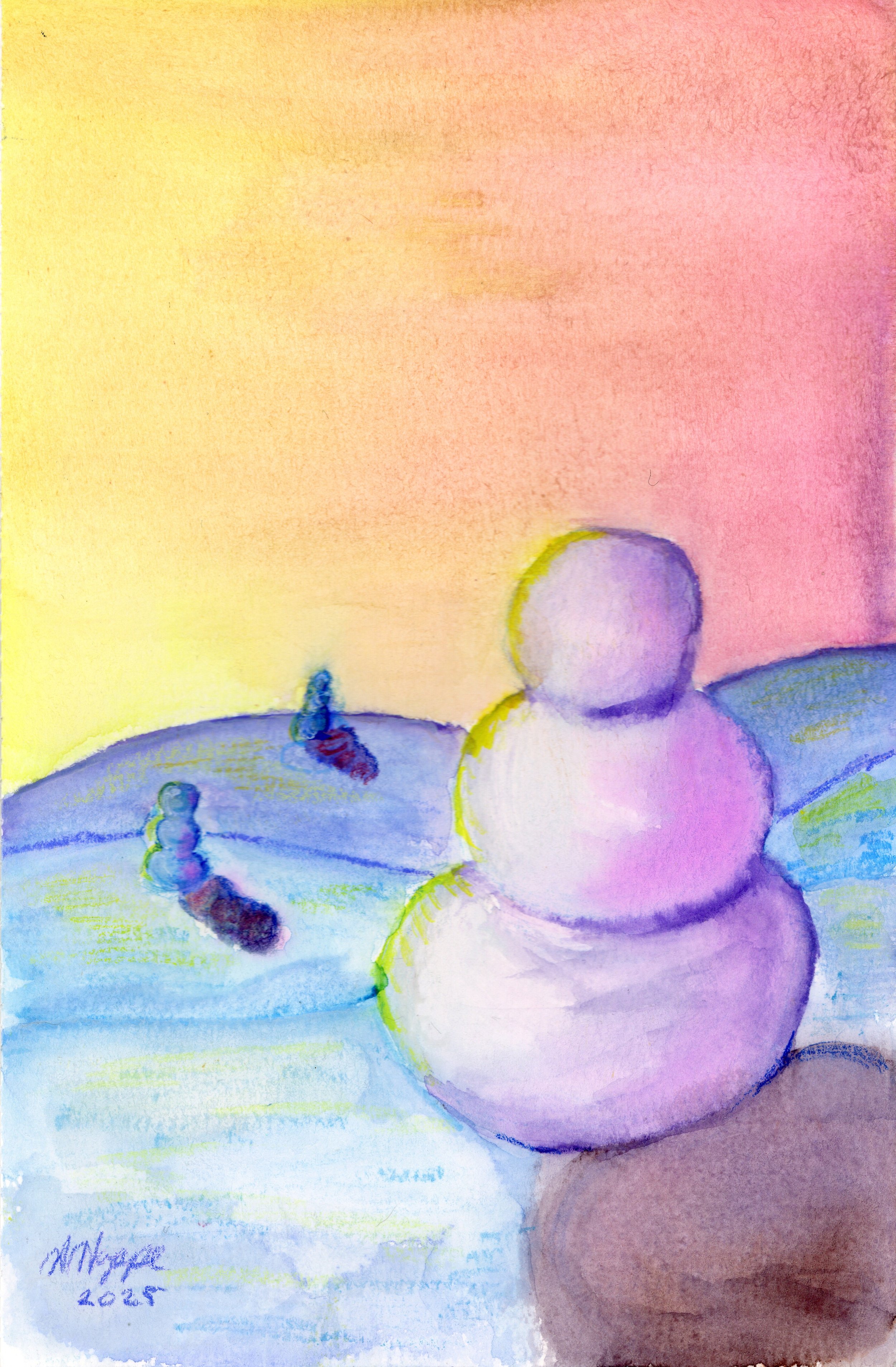 Where The Snowmen Meet, 5.5in x 8.5in. Media: Mixed. Year: 2025