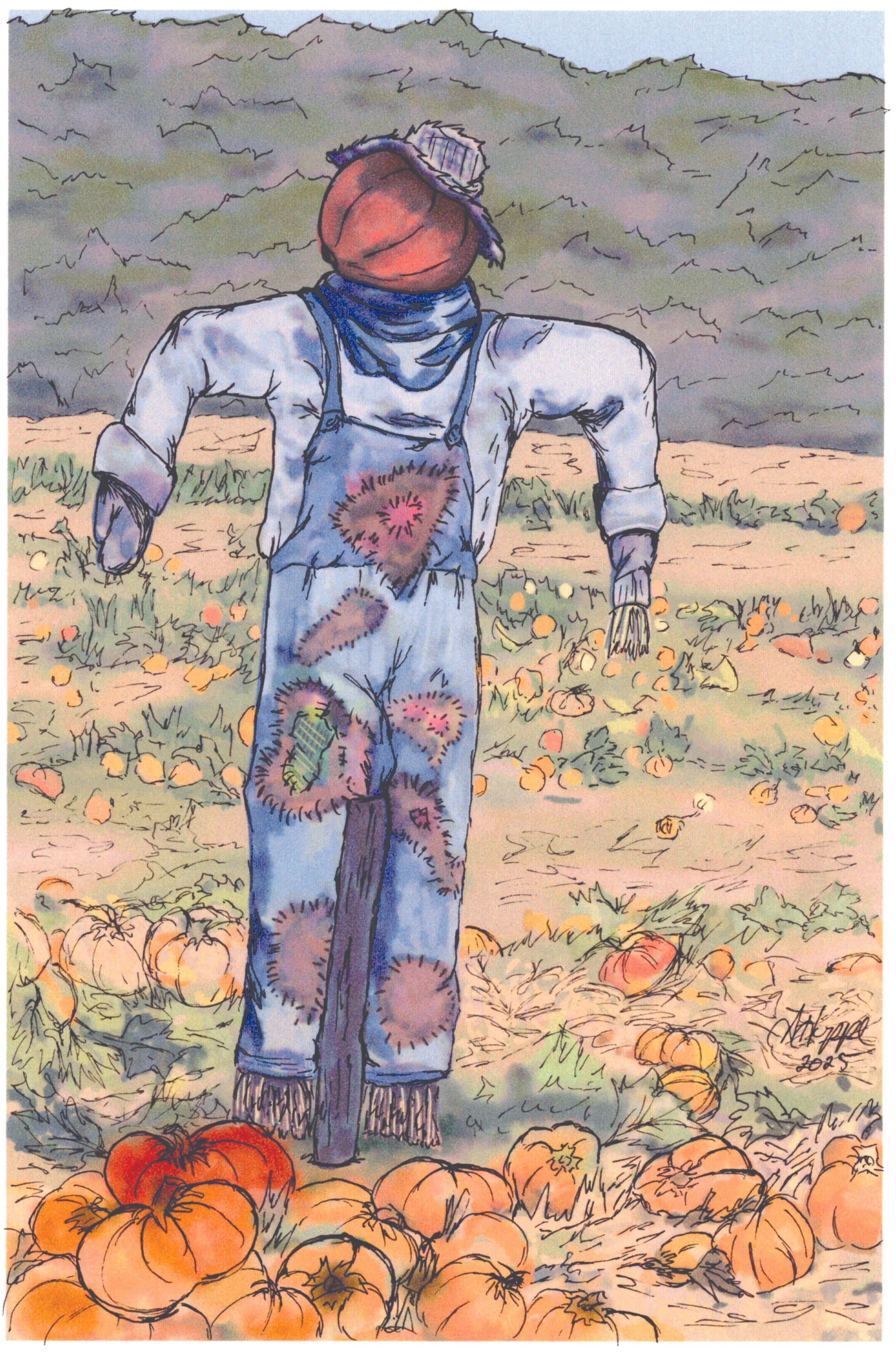 Pumpkin Head, 6in x 9in. Media: Mixed. Year: 2025  