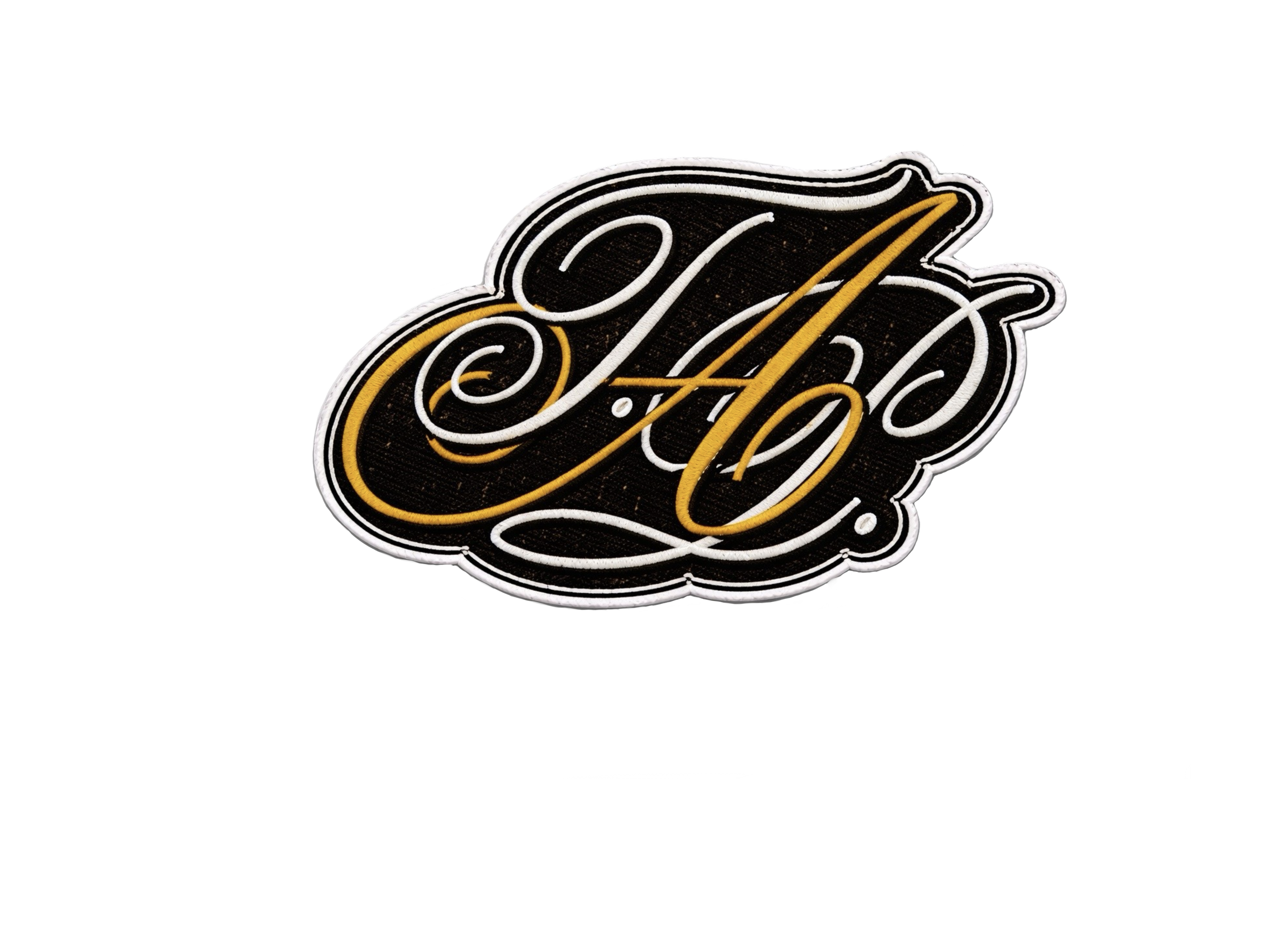 Neon sign with stylized cursive lettering in white and yellow on a black background.