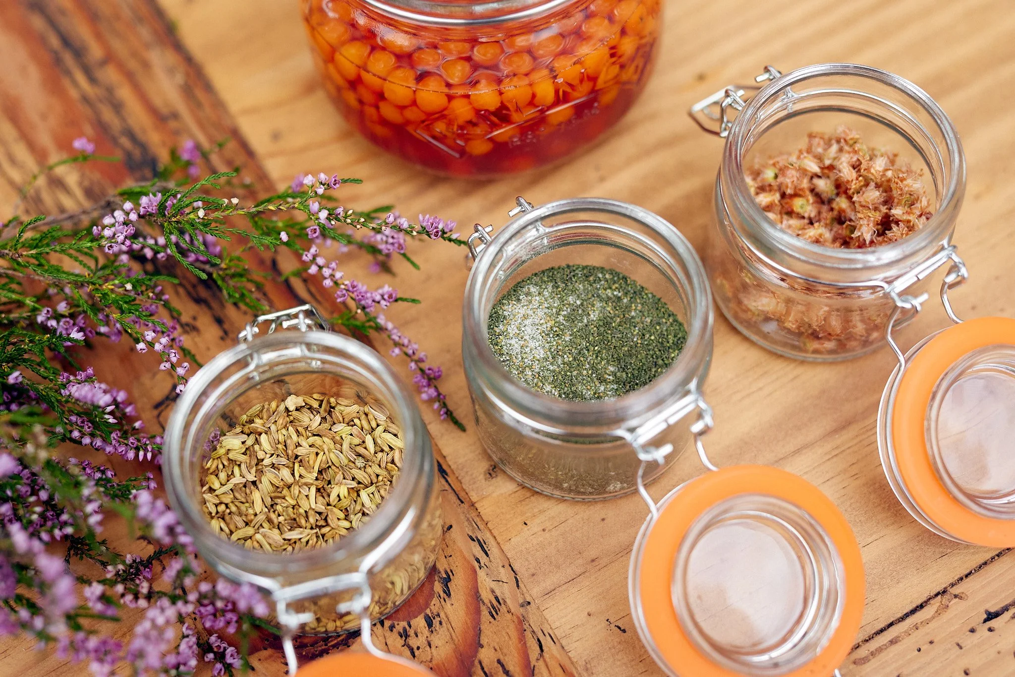 Wild Scottish Foraged condimets in kilner jars in the highlands of Scotland in Braemar