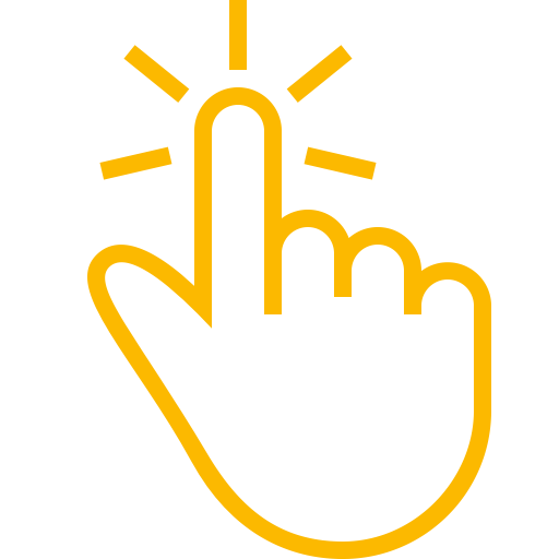Yellow outline of a hand with index finger pointing up, resembling a touch or click gesture icon.