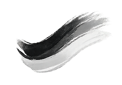 Abstract black, gray, and white brushstrokes on a black background.