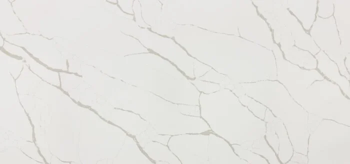 Close-up of a white marble surface with gray veining.