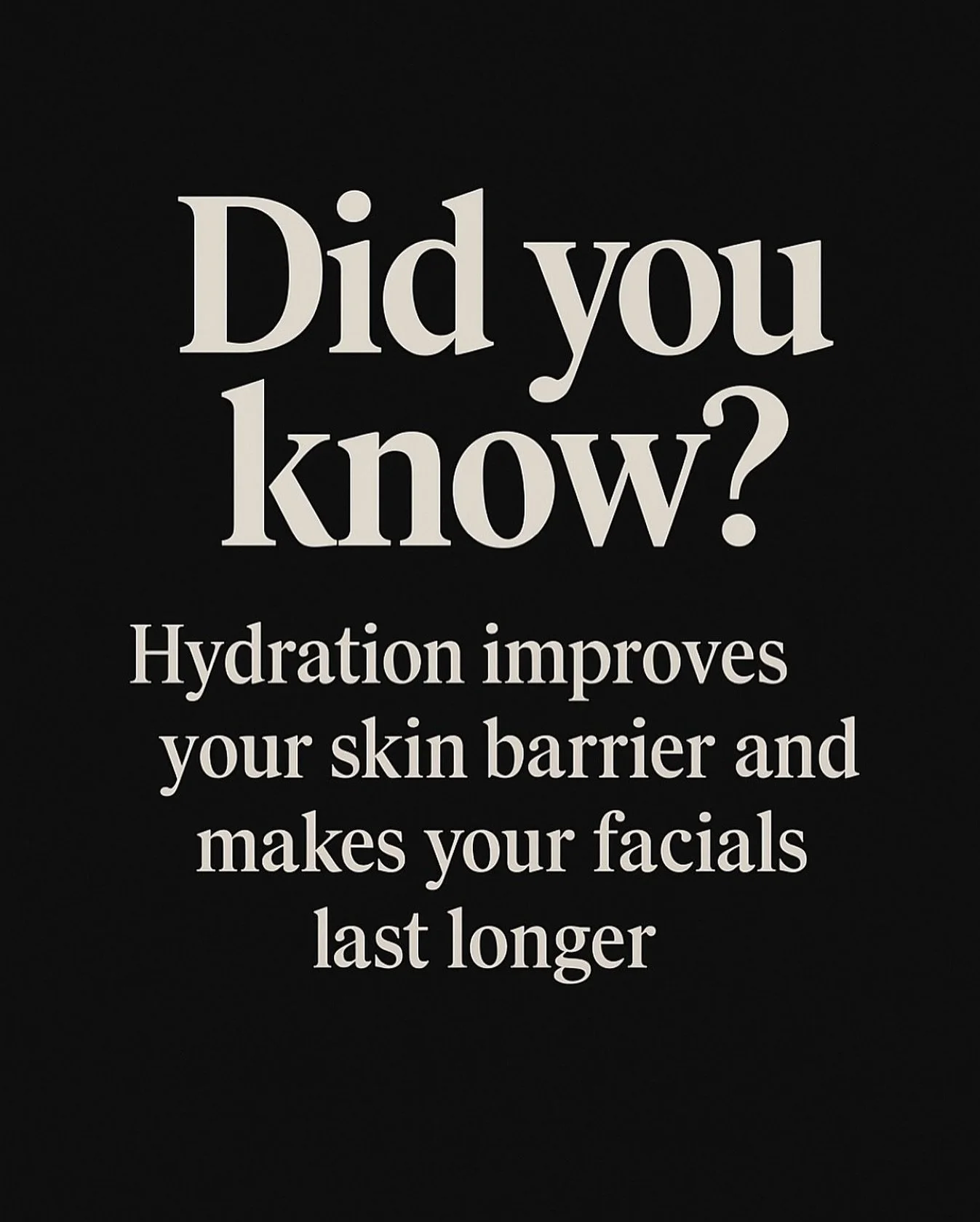 💡 𝗗𝗶𝗱 𝘆𝗼𝘂 𝗸𝗻𝗼𝘄? 𝗛𝘆𝗱𝗿𝗮𝘁𝗶𝗼𝗻 𝗵𝗲𝗹𝗽𝘀 𝘀𝘁𝗿𝗲𝗻𝗴𝘁𝗵𝗲𝗻 𝘆𝗼𝘂𝗿 𝗰𝗹𝗶𝗲𝗻𝘁&rsquo;𝘀 𝘀𝗸𝗶𝗻 𝗯𝗮𝗿𝗿𝗶𝗲𝗿 &mdash; 𝗺𝗮𝗸𝗶𝗻𝗴 𝘁𝗵𝗲𝗶𝗿 𝗳𝗮𝗰𝗶𝗮𝗹𝘀 𝗺𝗼𝗿𝗲 𝗲𝗳𝗳𝗲𝗰𝘁𝗶𝘃𝗲 𝗮𝗻𝗱 𝗹𝗼𝗻𝗴𝗲𝗿 𝗹𝗮𝘀𝘁𝗶𝗻𝗴.
𝗔𝘁 ?