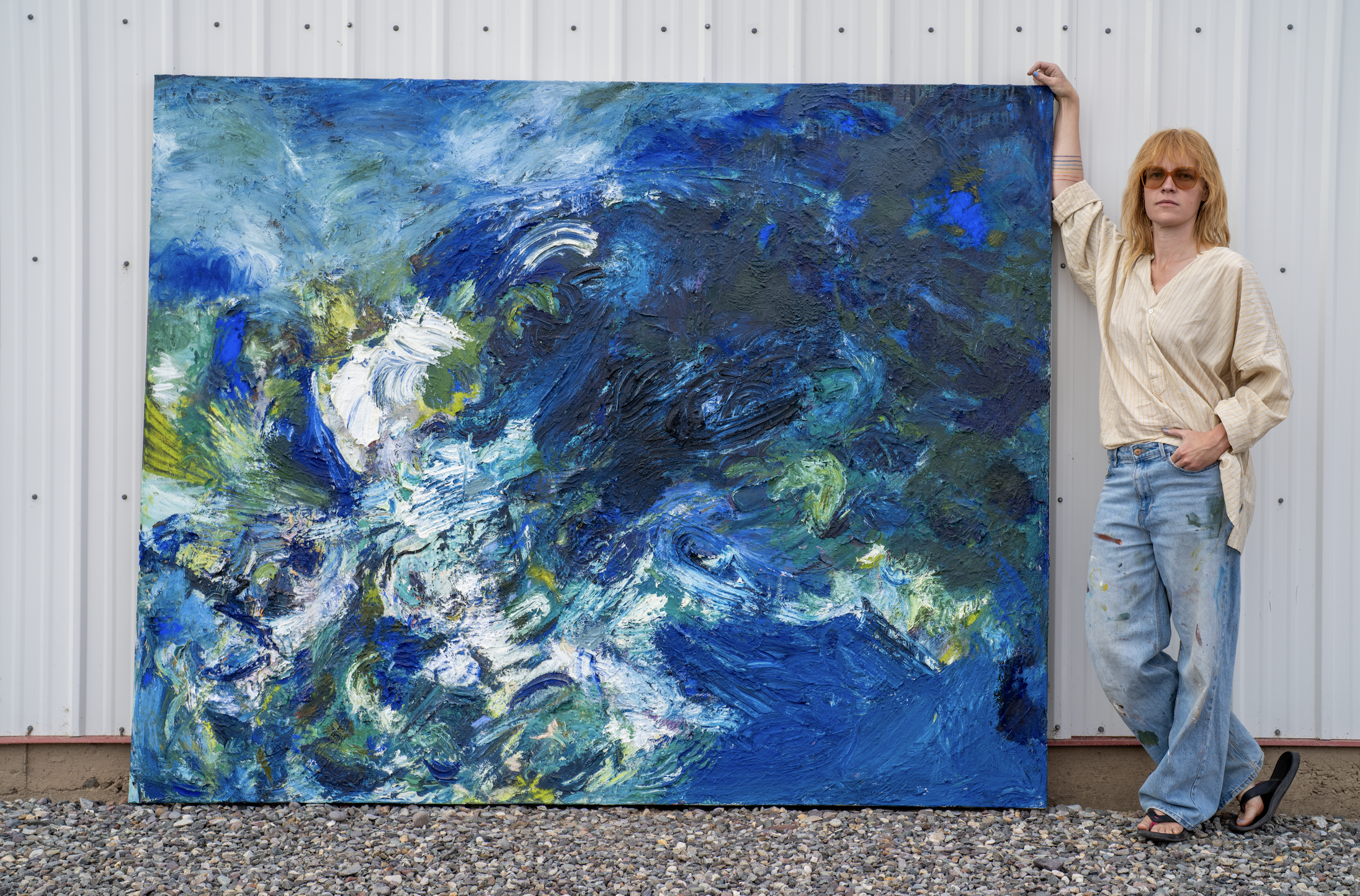 The Bottom of the Rising Sea, 2023, Oil and Pastel on Canvas, 90 x 72" $15k