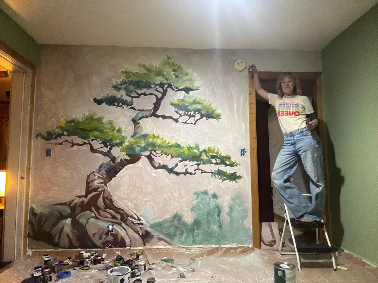 The Wizard Tree, 2025, 90 x 90" Acrylic on Wall SOLD