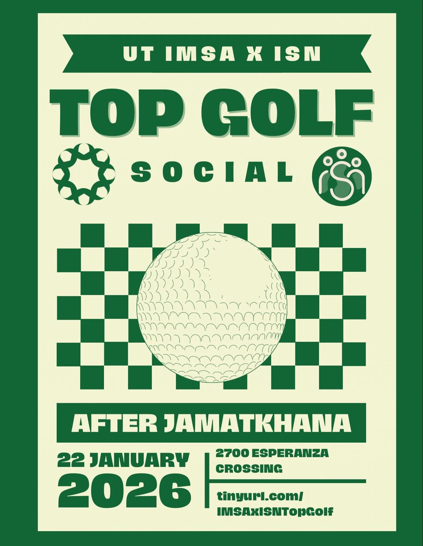 Swing by after Jamatkhana 🏌️&zwj;♀️ UT IMSA x ISN Topgolf Social on January 22nd &mdash; good vibes, great company, no golf skills required. Register at the link in bio (tinyurl.com/IMSAxIPNTopGolf) or on our website!