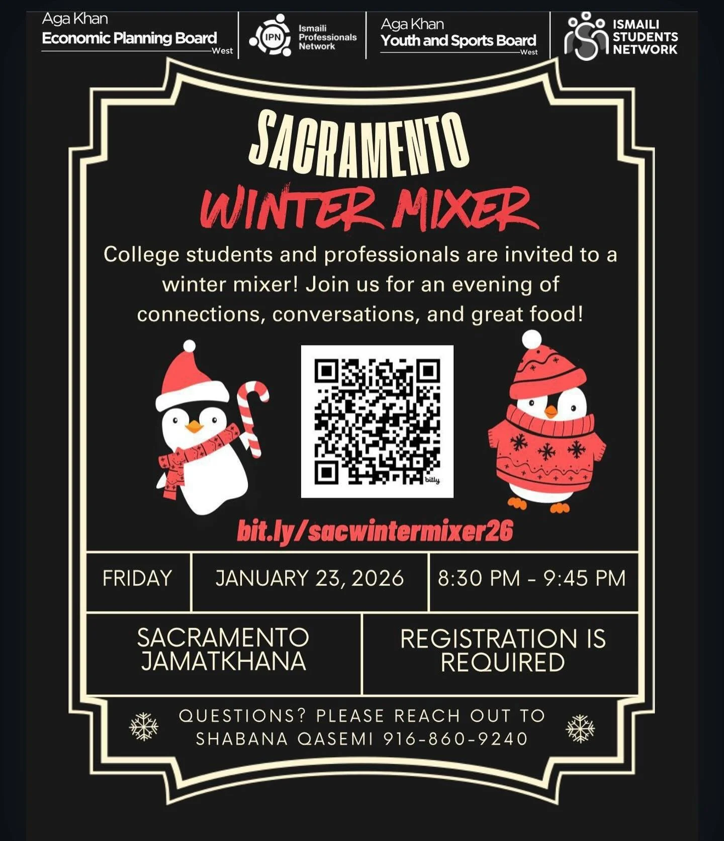 Cold weather, warm connections ❄️🤍 See you at the Winter Mixer on Friday, January 23 at Sacramento Jamatkhana! Register at the link in bio (bit.ly/sacwintermixer26) or on our website!