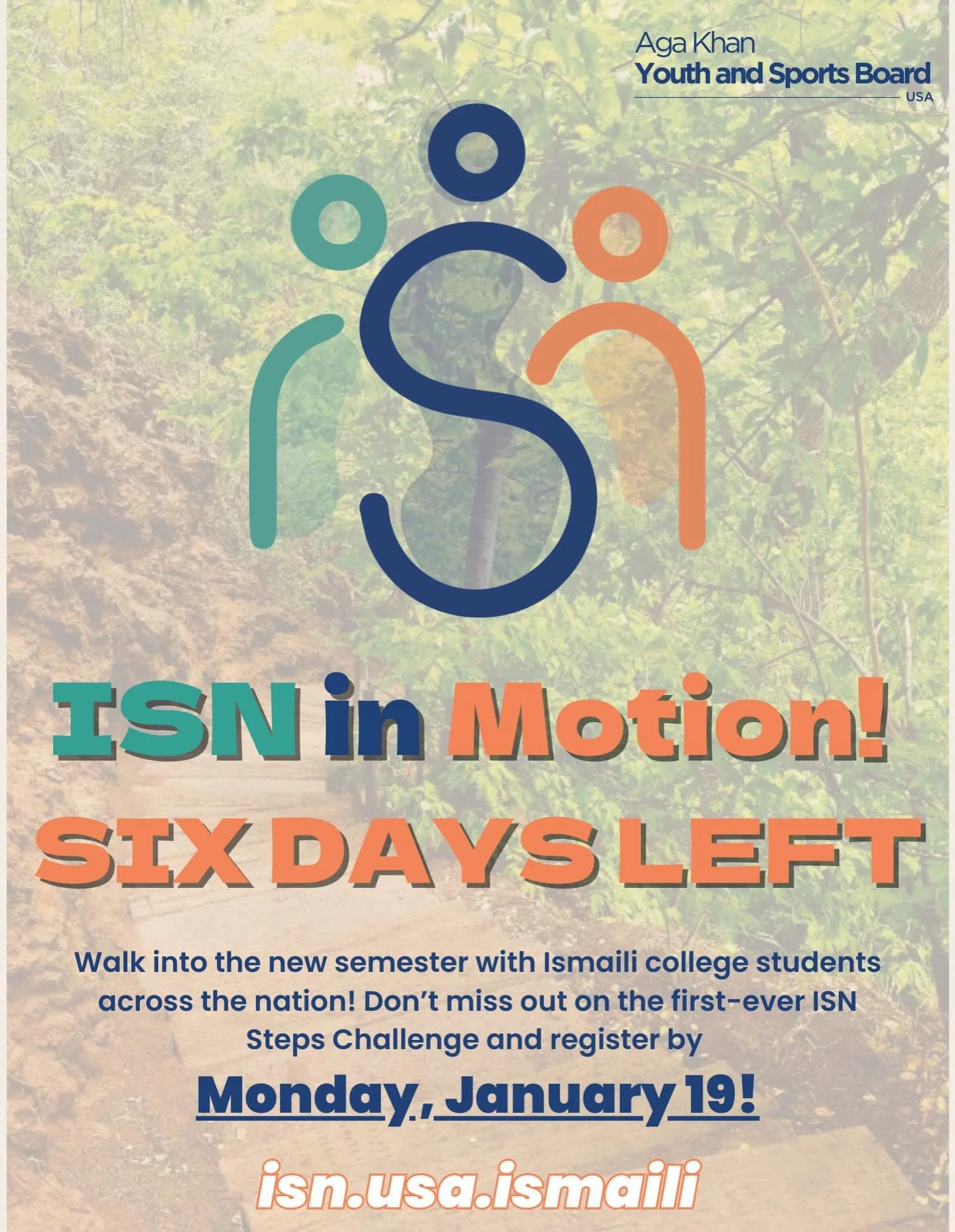 ⏳ 6 days left to sign up!
Don&rsquo;t miss the first-ever ISN Steps Challenge&mdash;walk into the new semester alongside Ismaili college students nationwide.
Register by Monday, January 19 at the link in bio or at isn.usa.ismaili!