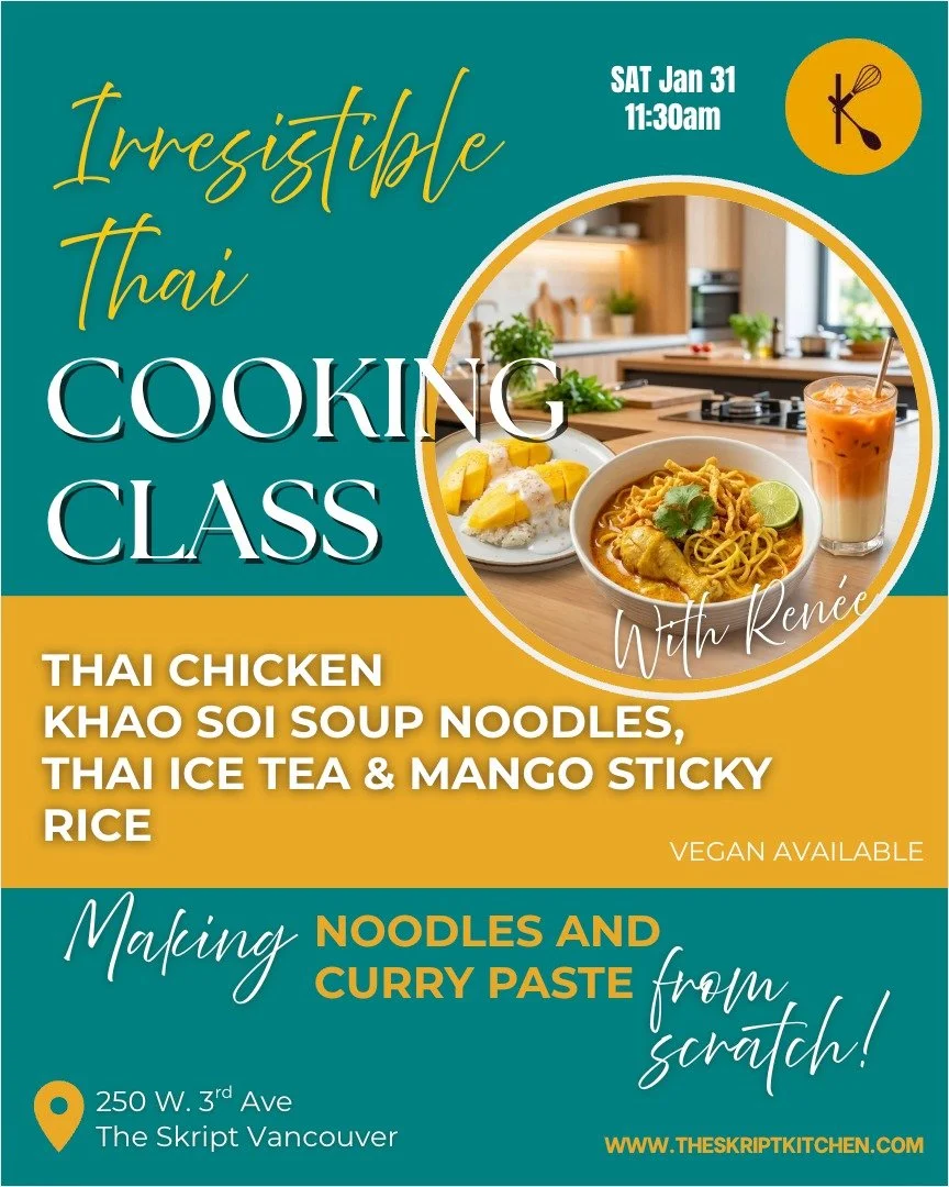 Ready to master the art of Thai cooking with Ren&eacute;e? 🍜 

Join us on Saturday, Jan 31st at 11:30 am to make Khao Soi, fresh noodles, and curry paste from scratch! We're finishing things off with a delicious mango sticky rice and Thai iced tea. 