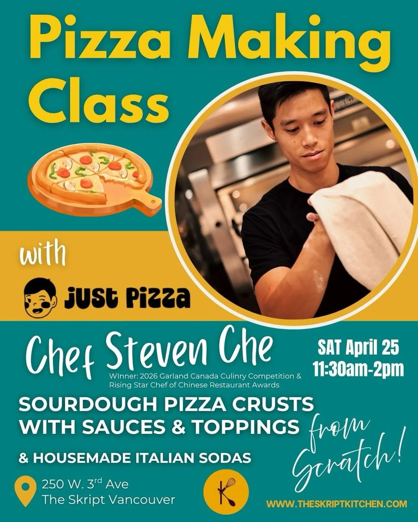 Pizza isn&rsquo;t all created equal ppl! Chef Steven Che @justpizzaplease can attest to that! He&rsquo;ll show you himself and you can learn to make it in this hands-on cooking class at The Skript Kitchen ! @stevenche is named the Rising Star Chef at