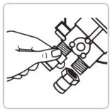 Drawing of a hand putting connectors to the bypass assembly of an AquaMaster® PRO Water Softener