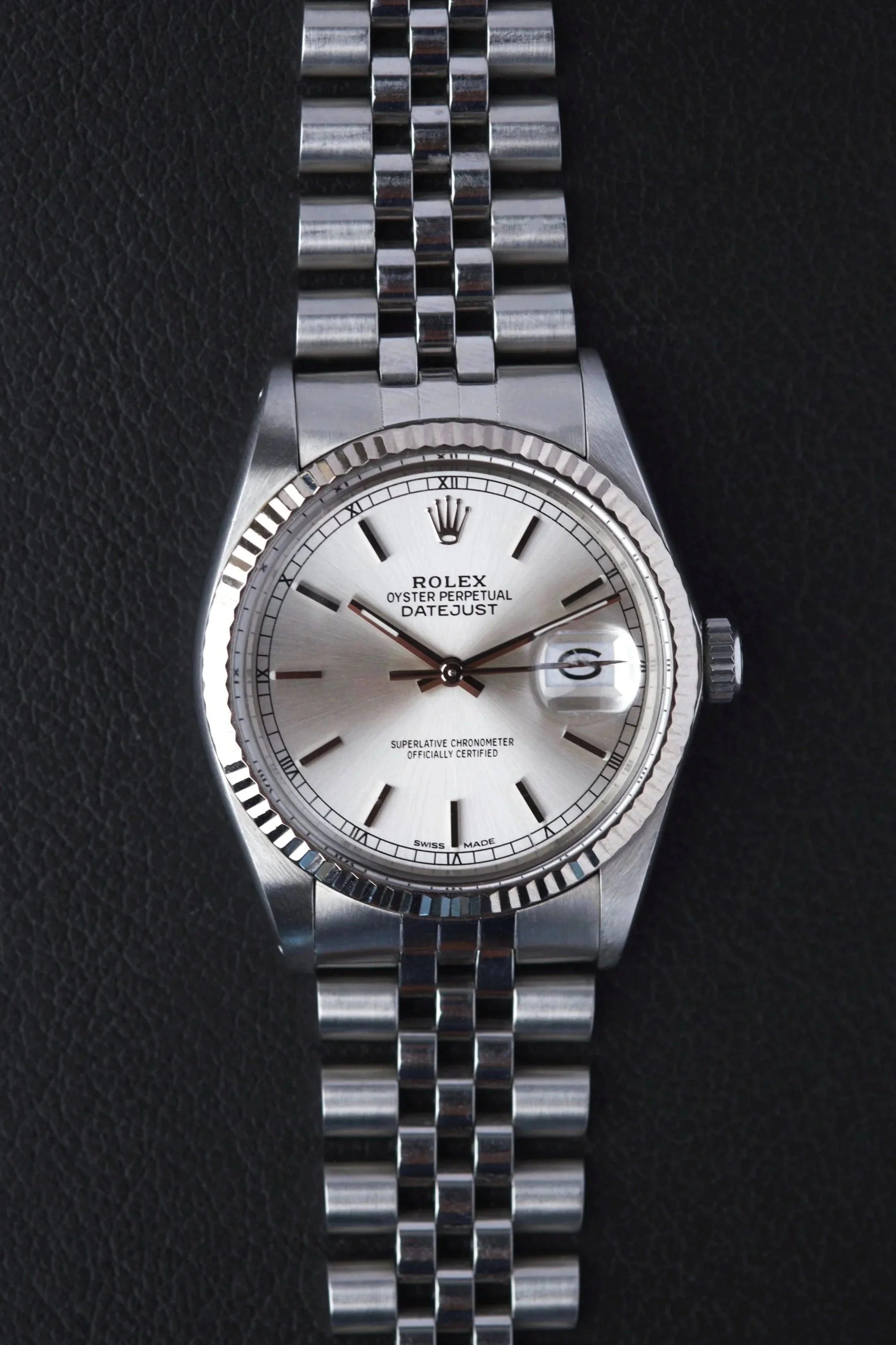 Rolex Datejust 36 Cadran Blanc Lunette or Blanc Bracelet Jubilee Réf.16014