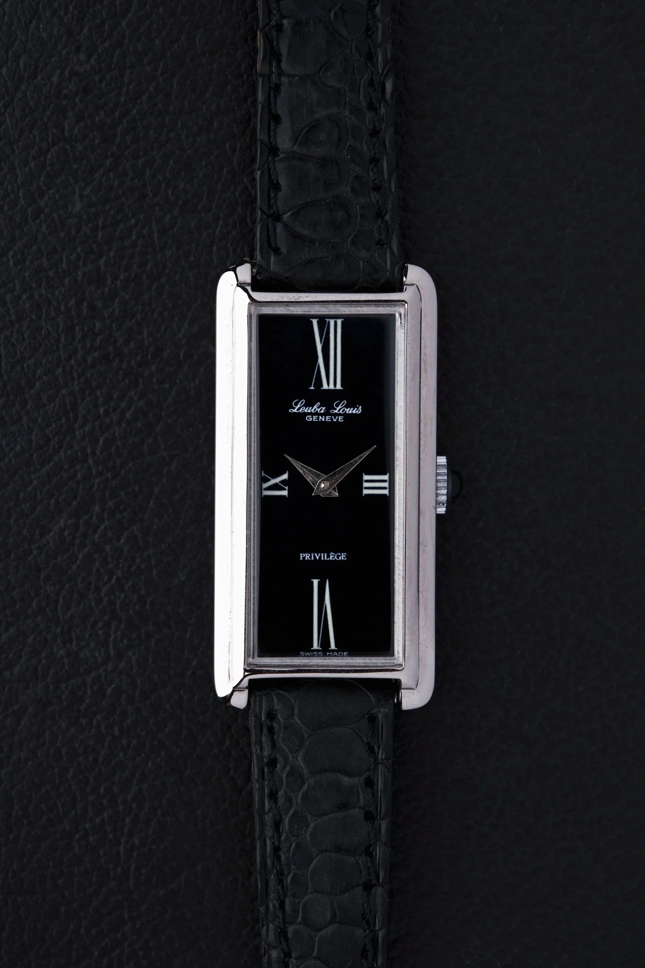 Leuba Louis Genève Privilège Tank Acier Mécanique Cadran Noir