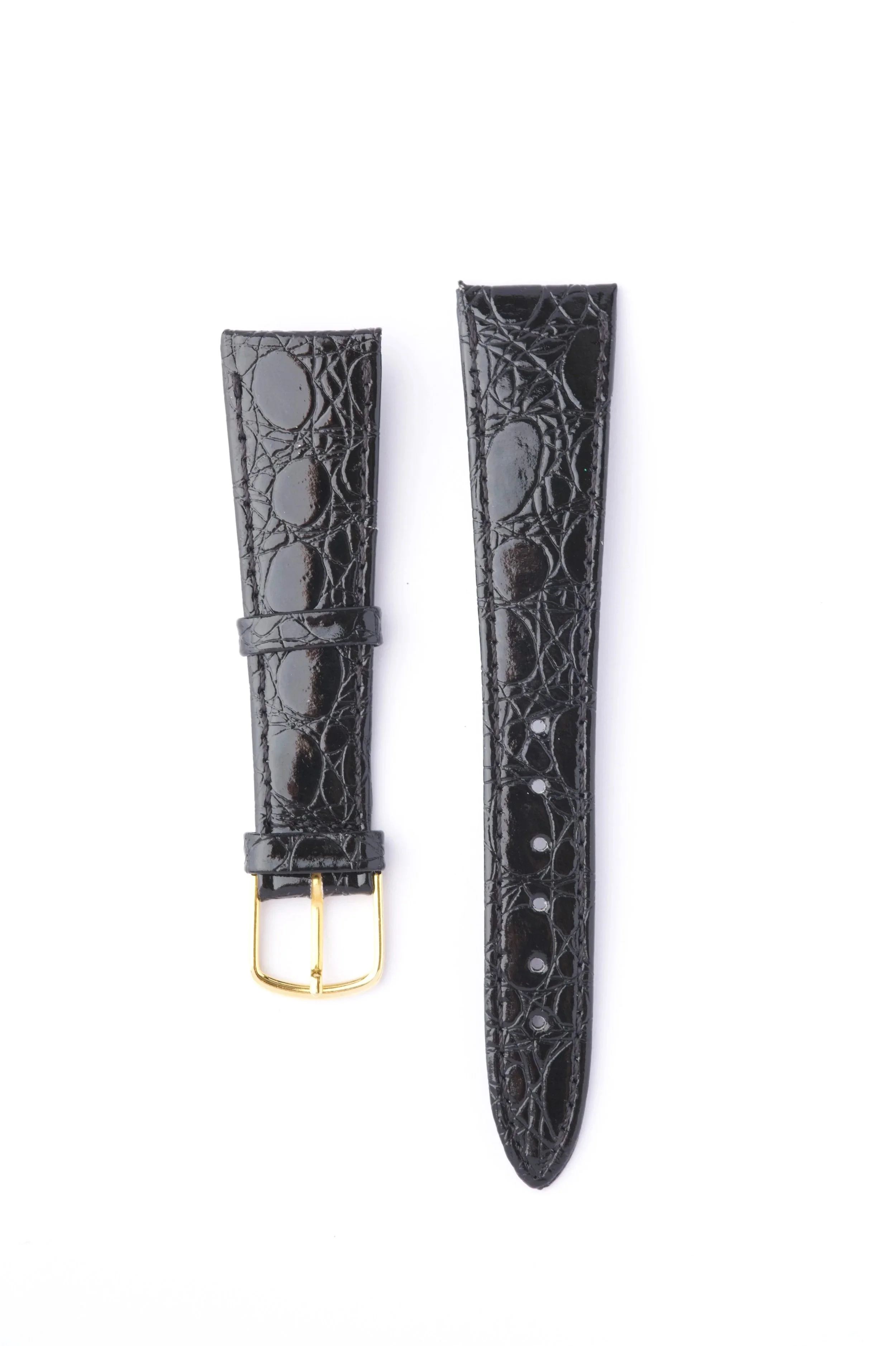 Bracelet Cuir vintage NOS noir 20mm / 17mm Crocodile style