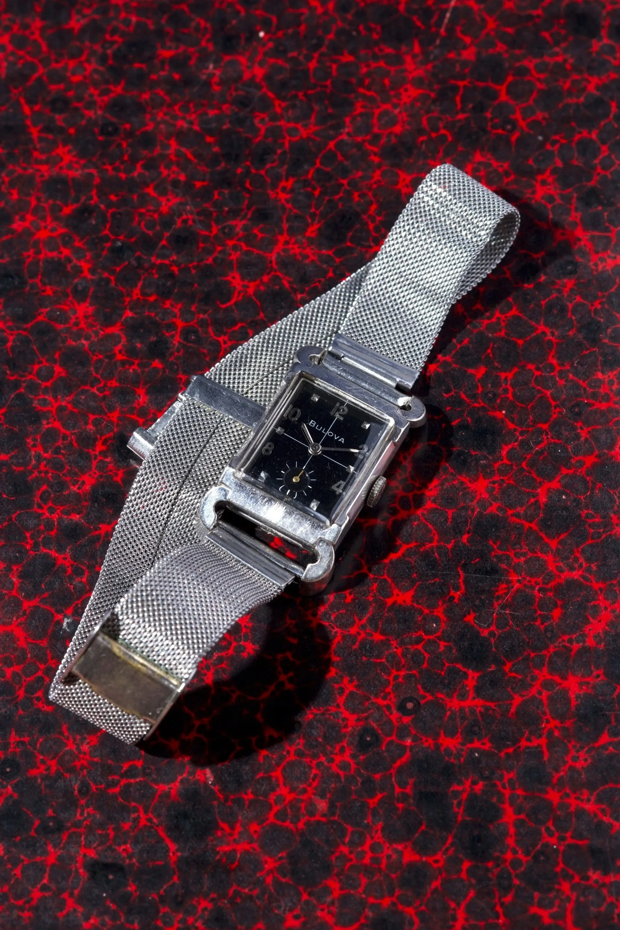 Bulova Art Déco Vintage 1940 Cadran Noir Or Blanc 10k Plaqué mecanique