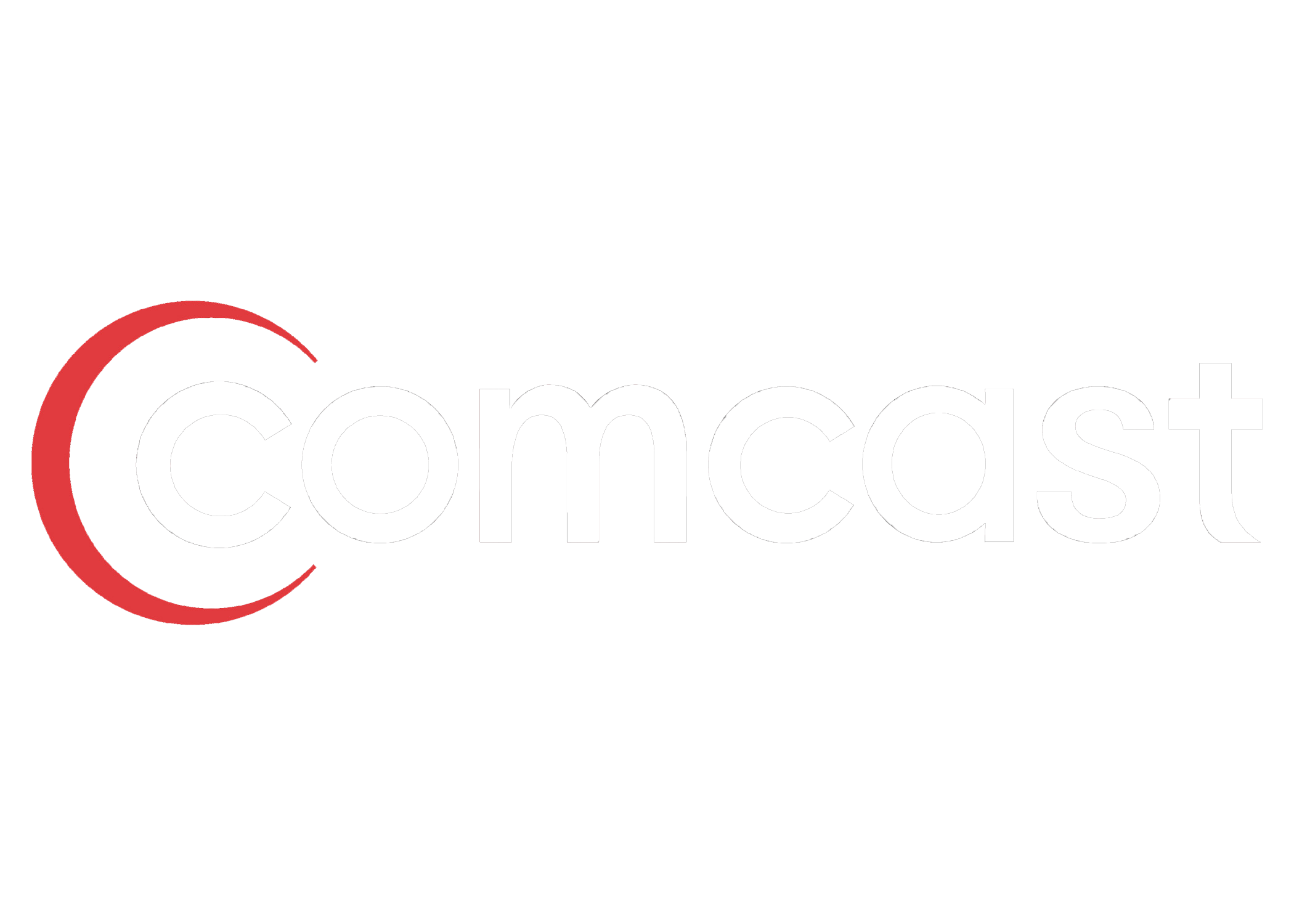 Comcast logo with red curved line and white text on black background.
