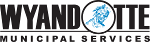 Wyandotte Municipal Services logo with Native American profile in blue.