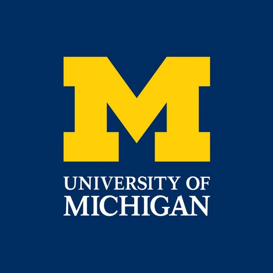 University of Michigan logo with a large yellow "M" on a blue background.