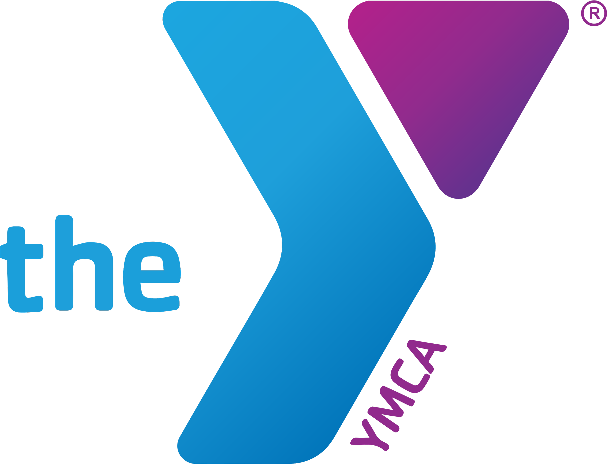 YMCA logo with a stylized blue and purple "Y" and the word "the."
