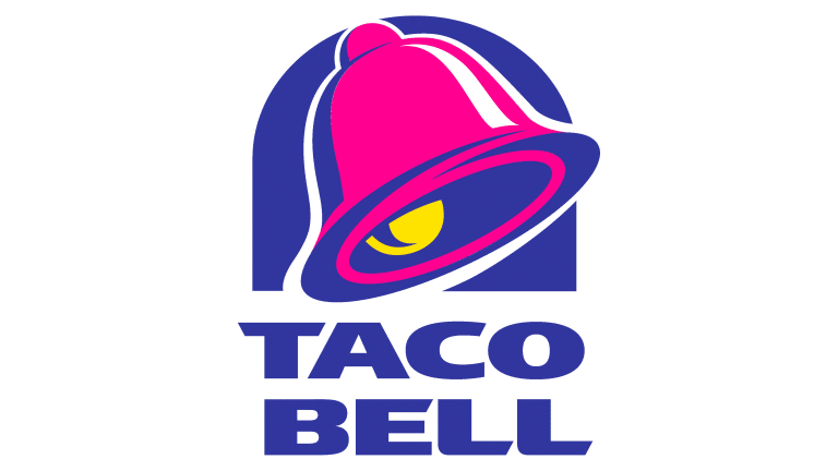Taco Bell logo with pink bell and blue text