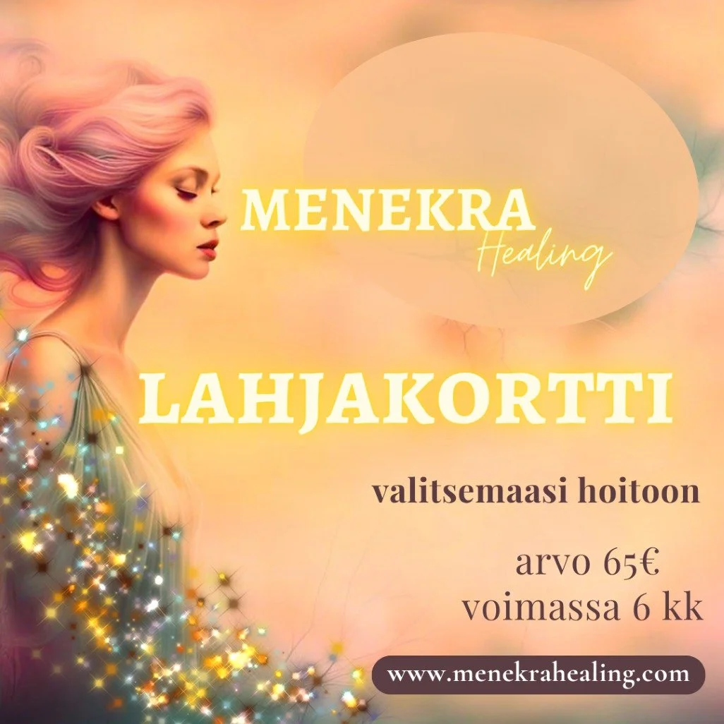 Viel&auml; ehdit t&auml;ytt&auml;&auml; pukinkonttia hyvinvoinnilla ja rentoudella 💝

Lahjakortilla saaja voi valita uudistavan Intuitiivisen energiahoidon, tasapainottavan Chakrahoidon tai superrentouttavan Hermoston hellimishoidon.

S&auml;hk&ouml