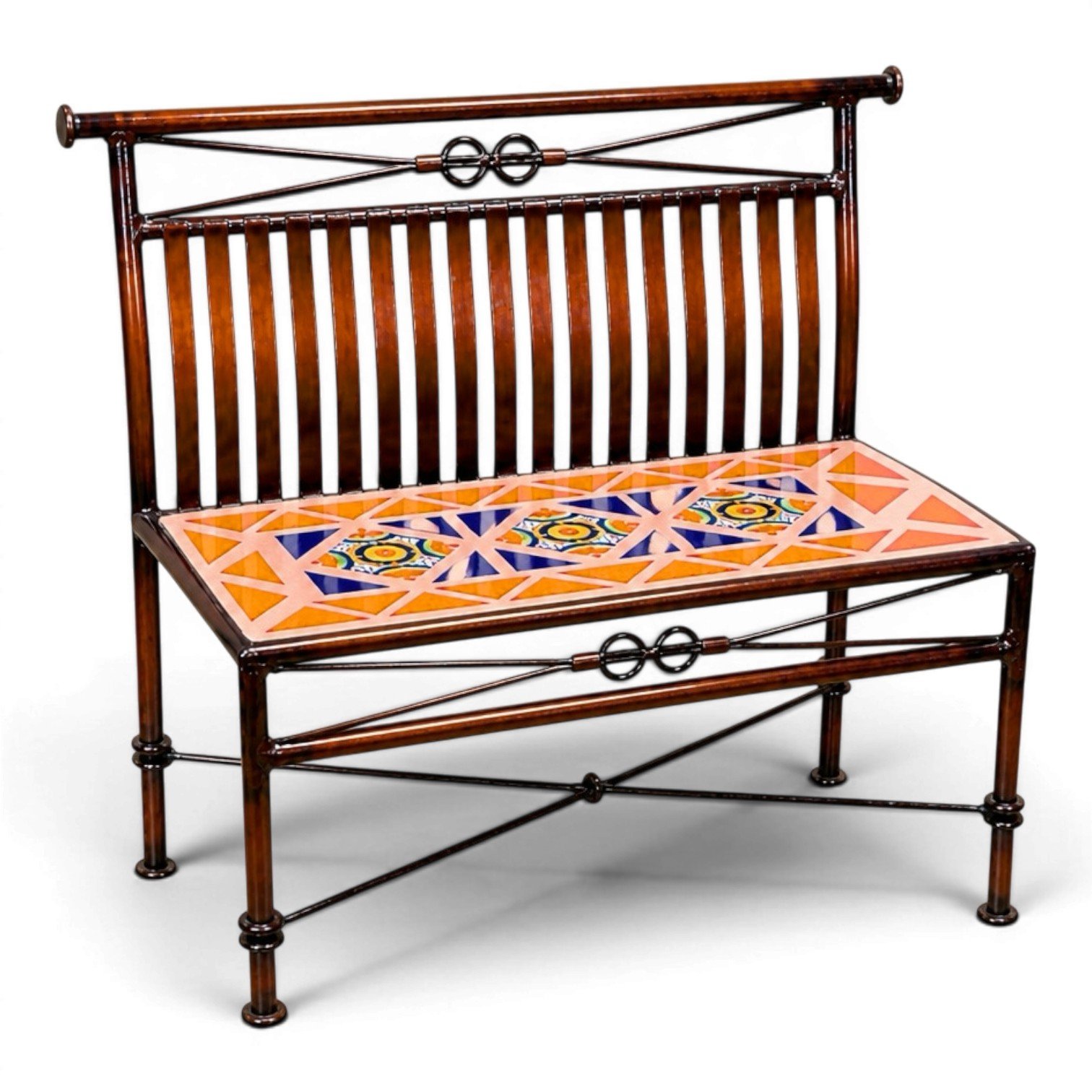 Milagros Rústicos Iron Bench with Talavera Tile