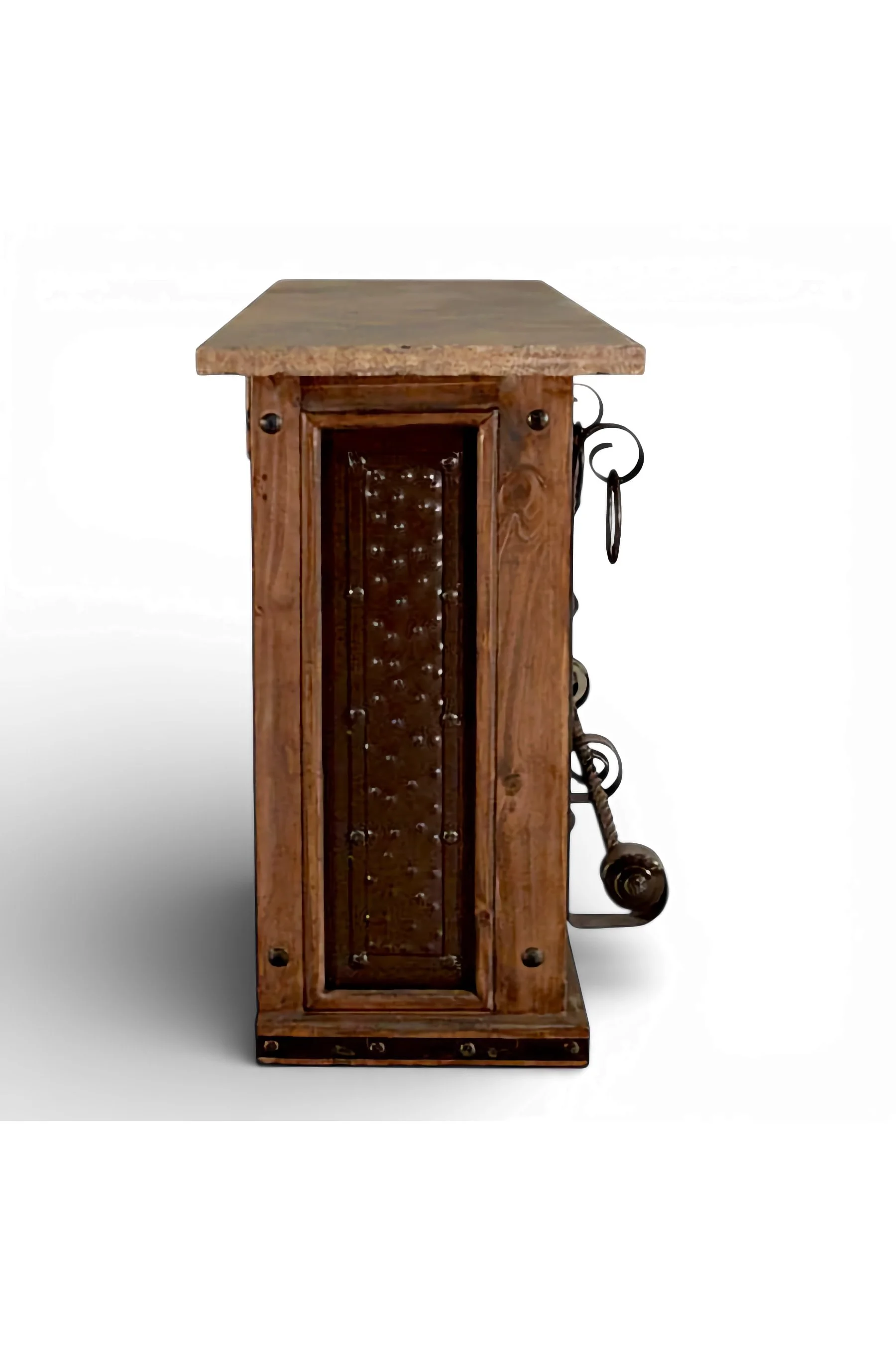 Shop a handmade stone top bar from Mexico. Rustic wood with metal panels, storage, and iron accents for stylish entertaining spaces.