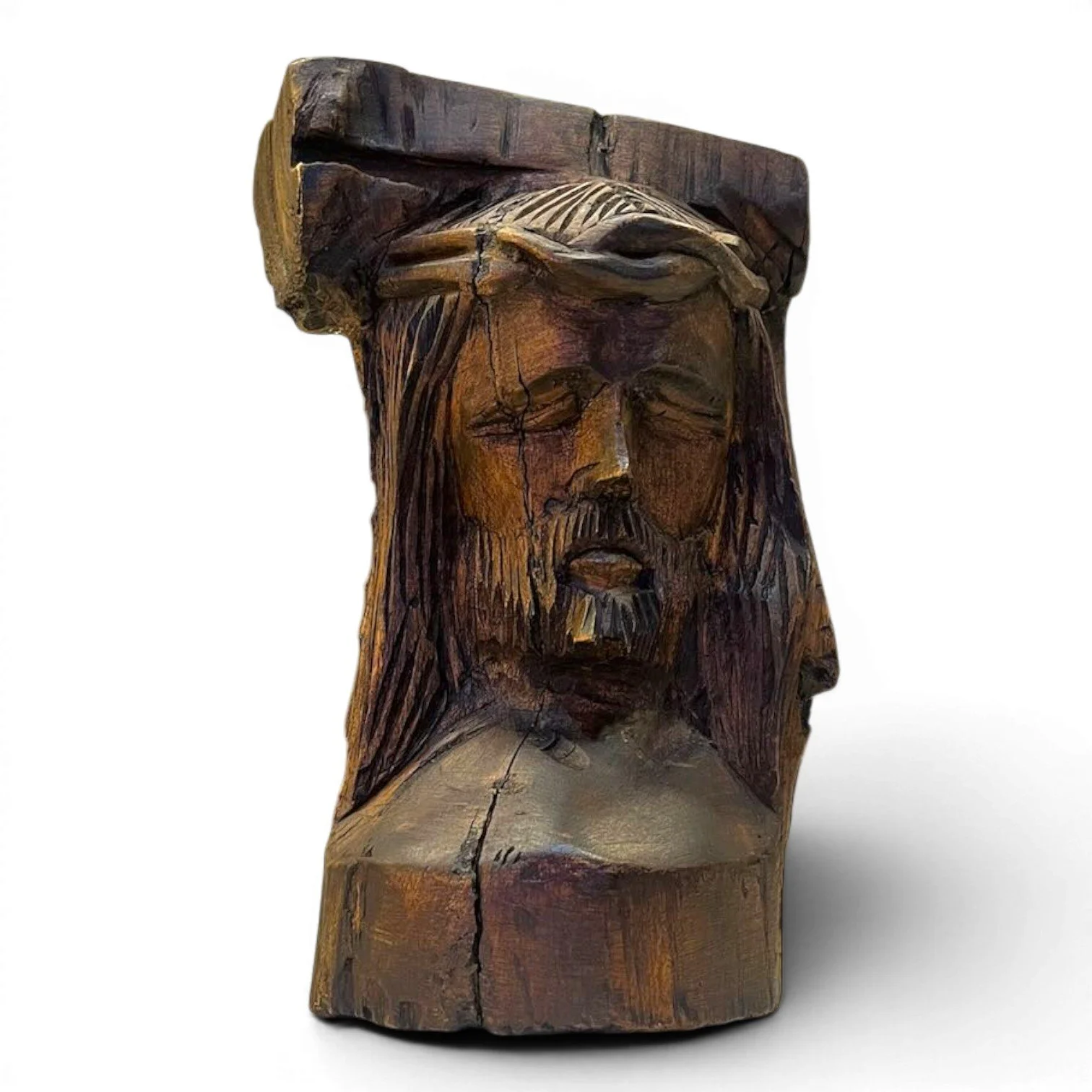Hand carved wooden head of Jesus handmade in Mexico