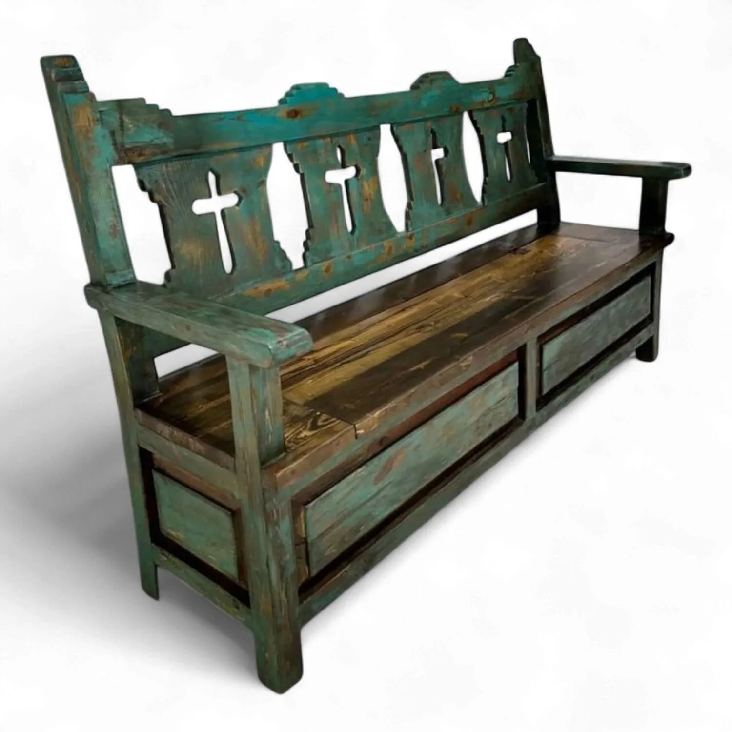 Las Cruces Turquoise Storage Bench
