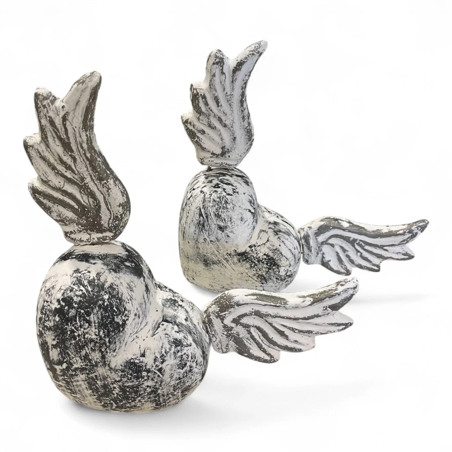 Distressed White Clay Heart with Wings