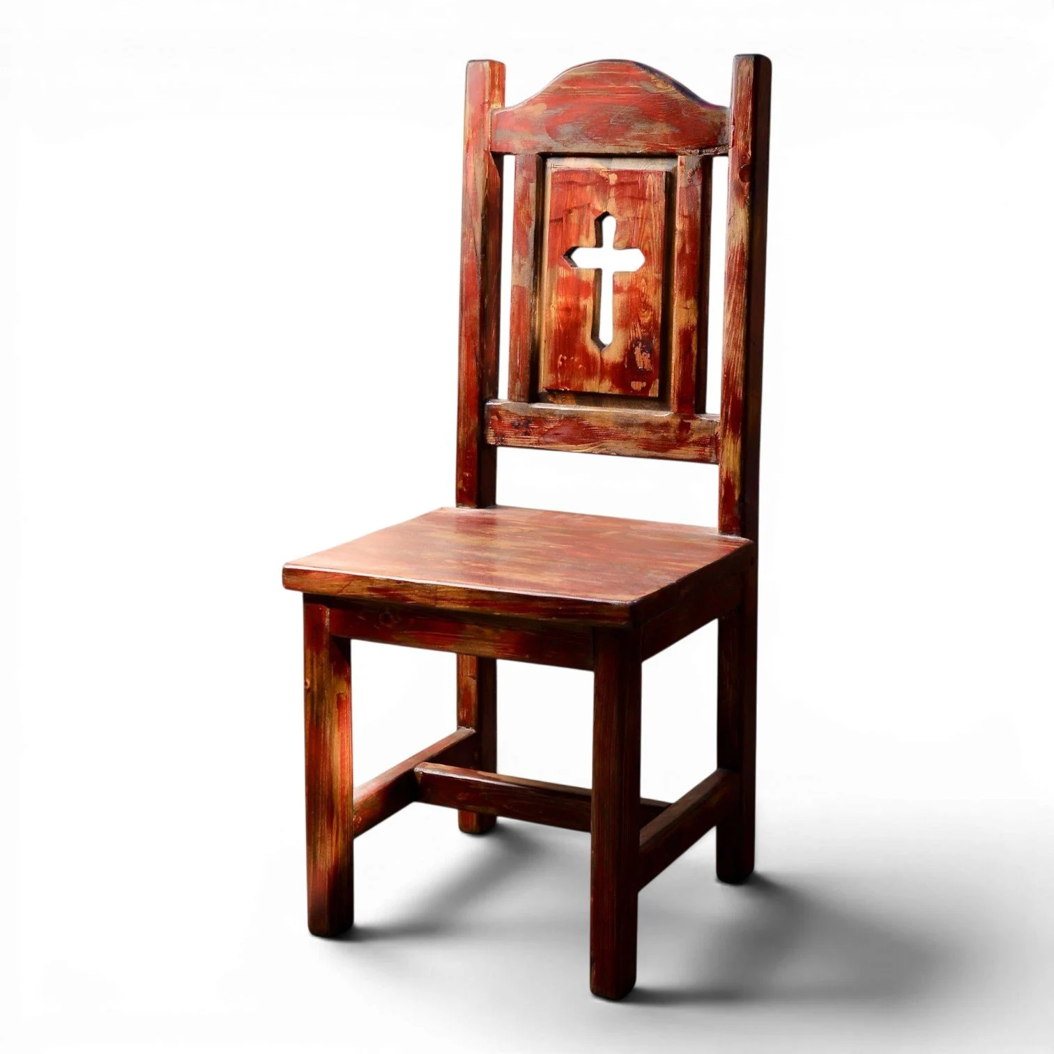 Silla Cruz handcrafted Mexican reclaimed wood dining chair with cross cutout backrest