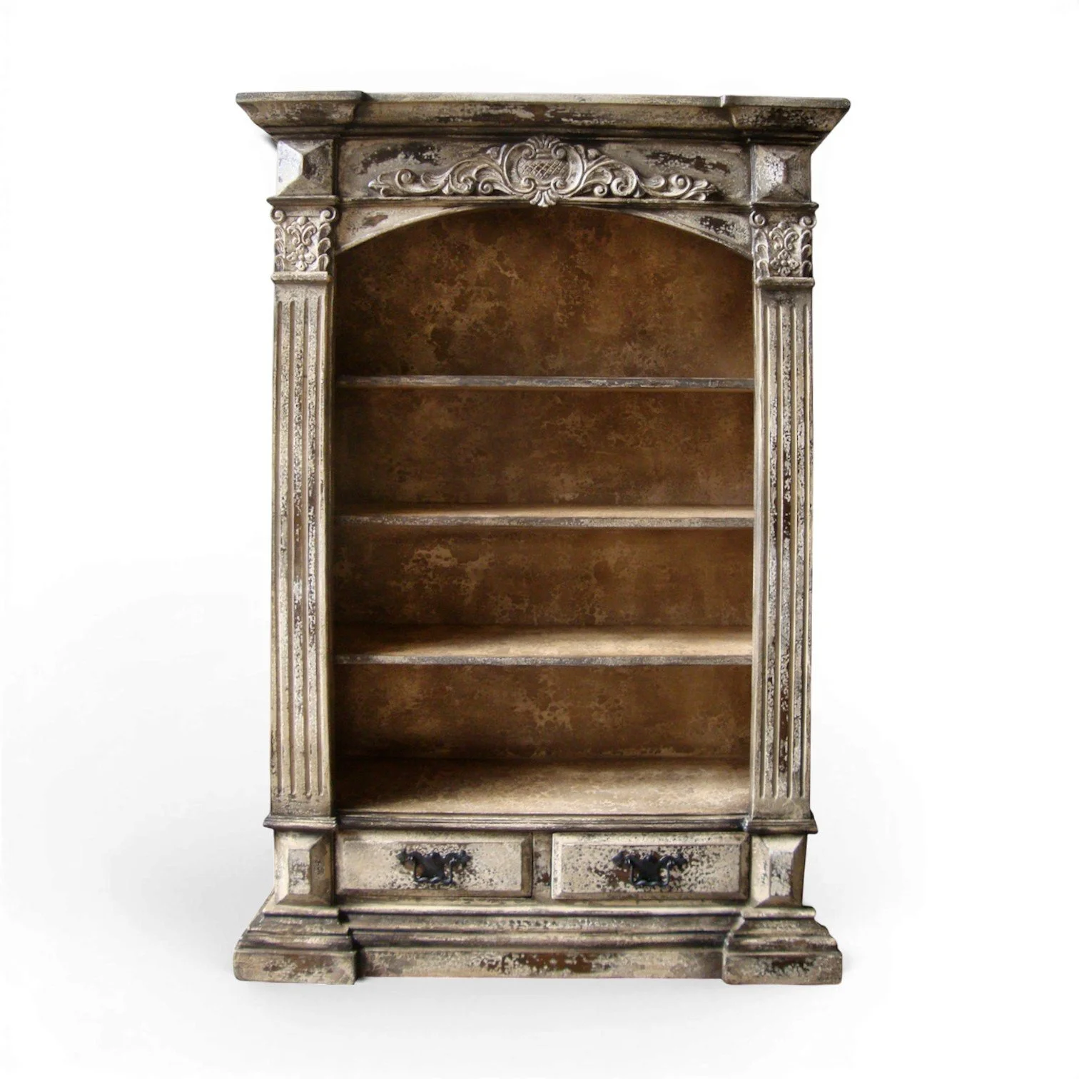 Cielo Antigua Wood Bookcase | Handmade Vintage Style Bookcase with Drawers