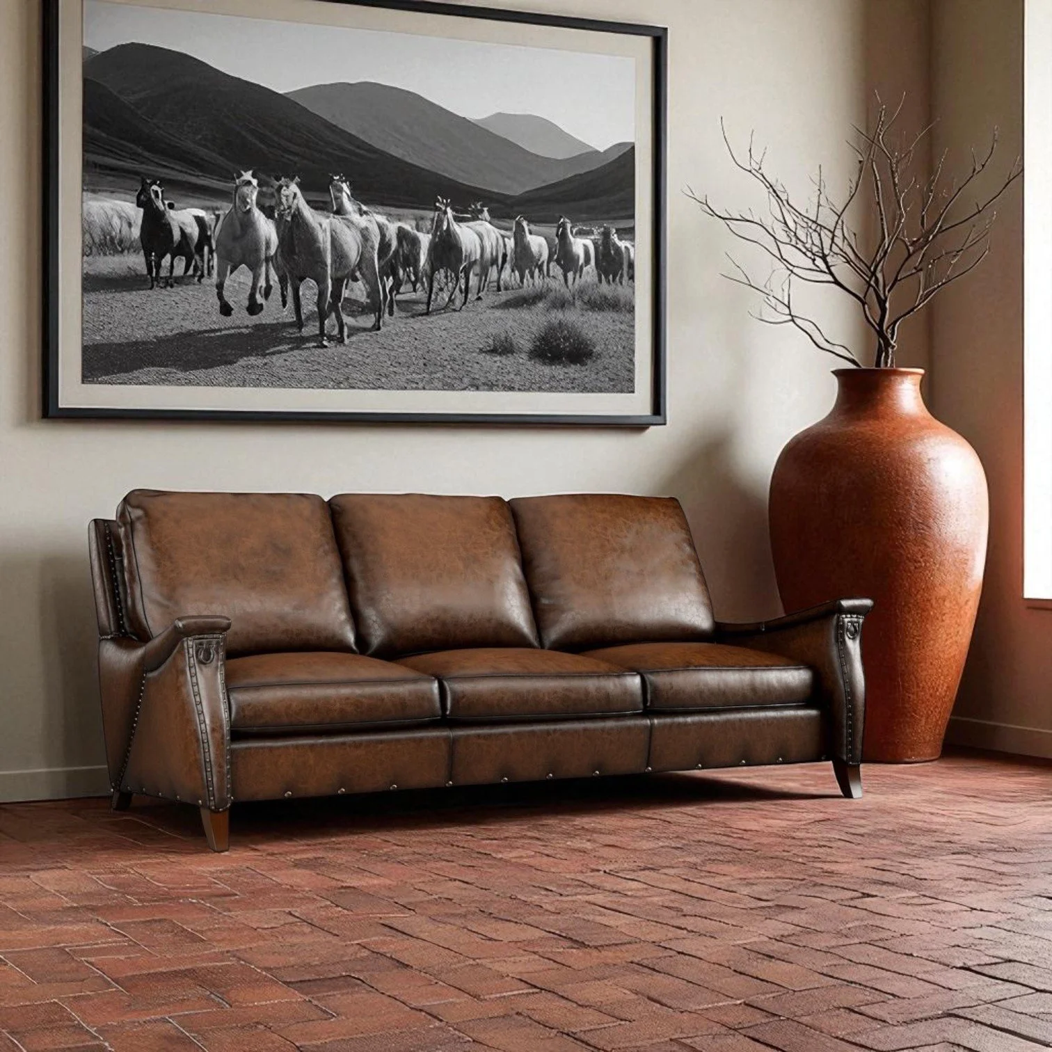 Corvallis Leather Sofa - Black & Tan