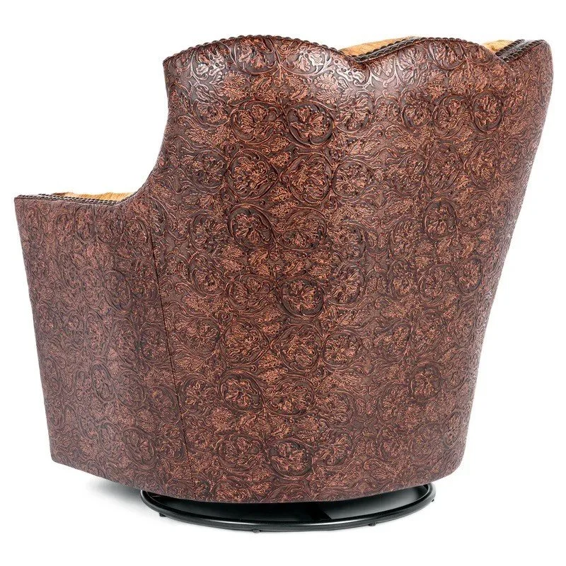 The Verona Cowhide and Leather Swivel Chair features premium top-grain leather, cowhide accents, and smooth swivel functionality for refined Western-modern luxury.