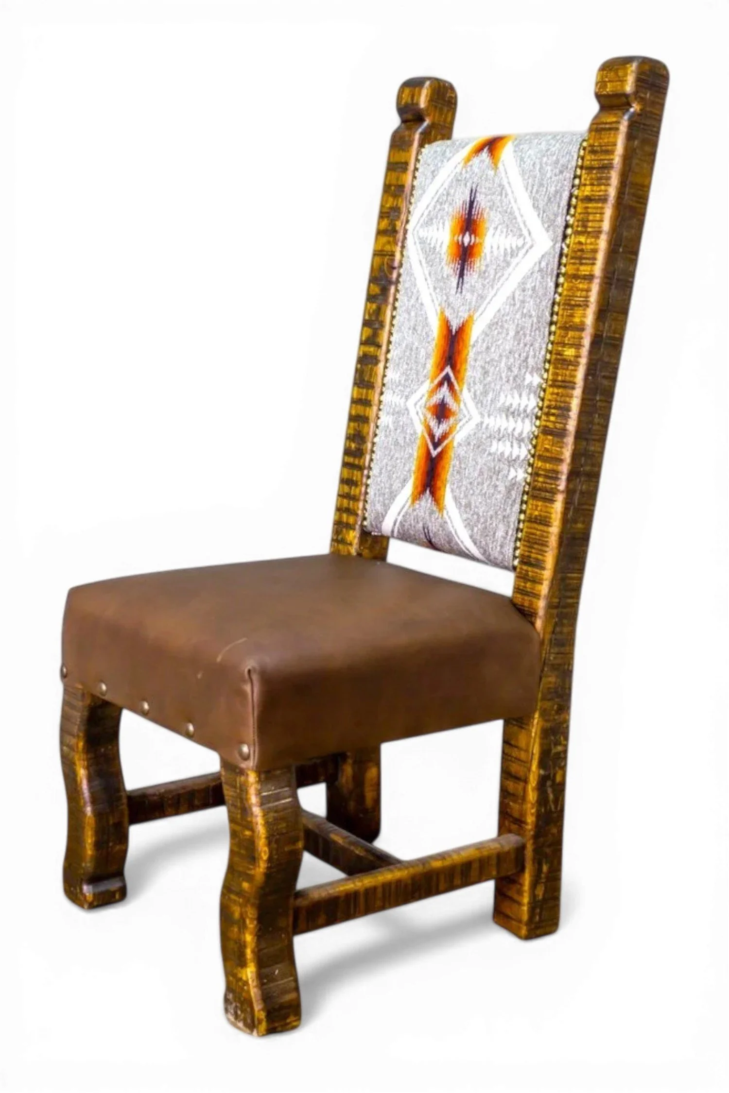 Shop a handmade Southwest dining chair from Mexico. Reclaimed wood with colorful pattern and carved details for rustic dining spaces.