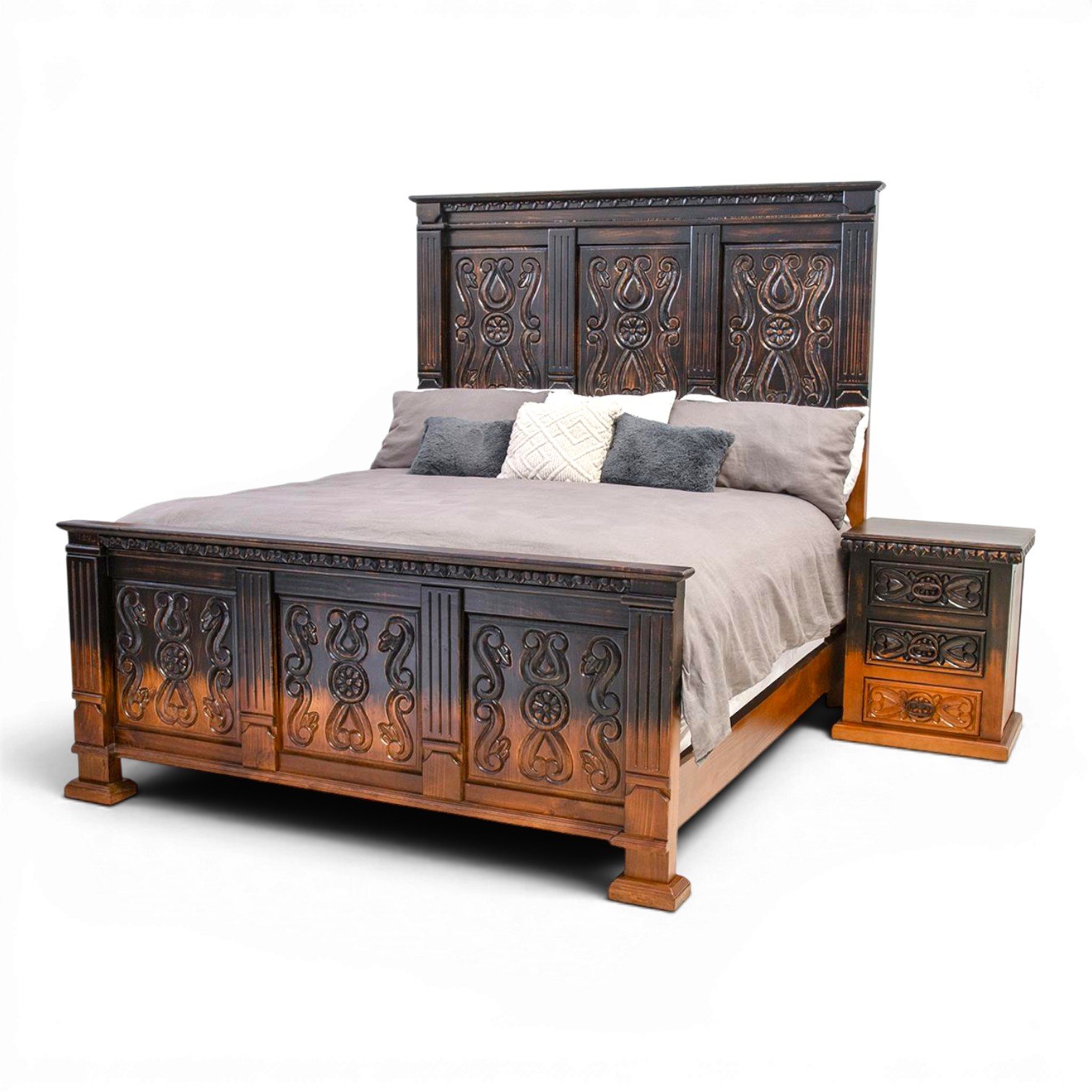 Oaxaca Ombre Carved Bed | Handmade Hand-Carved Western Bed from Mexico