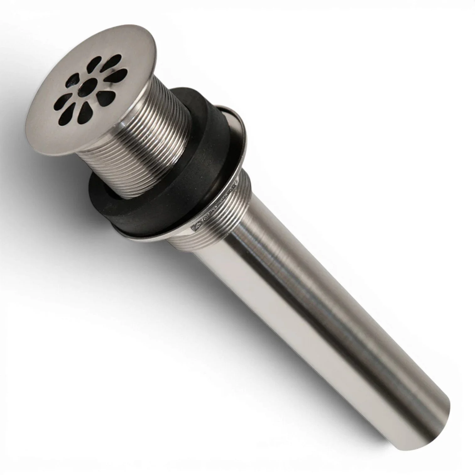 1.5-inch non-overflow teardrop grid bathroom sink drain made of solid brass. Polished Nickel