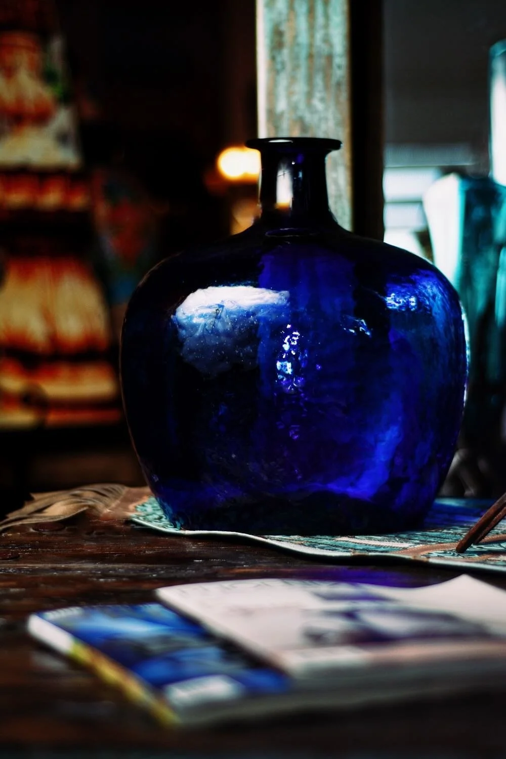 Handblown cobalt blue vase from Mexico.