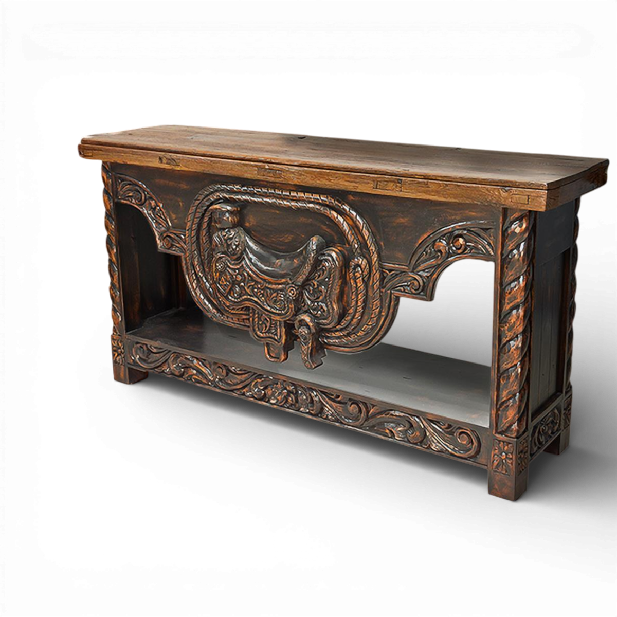 Chihuahua Hand Carved Saddle Credenza - Black