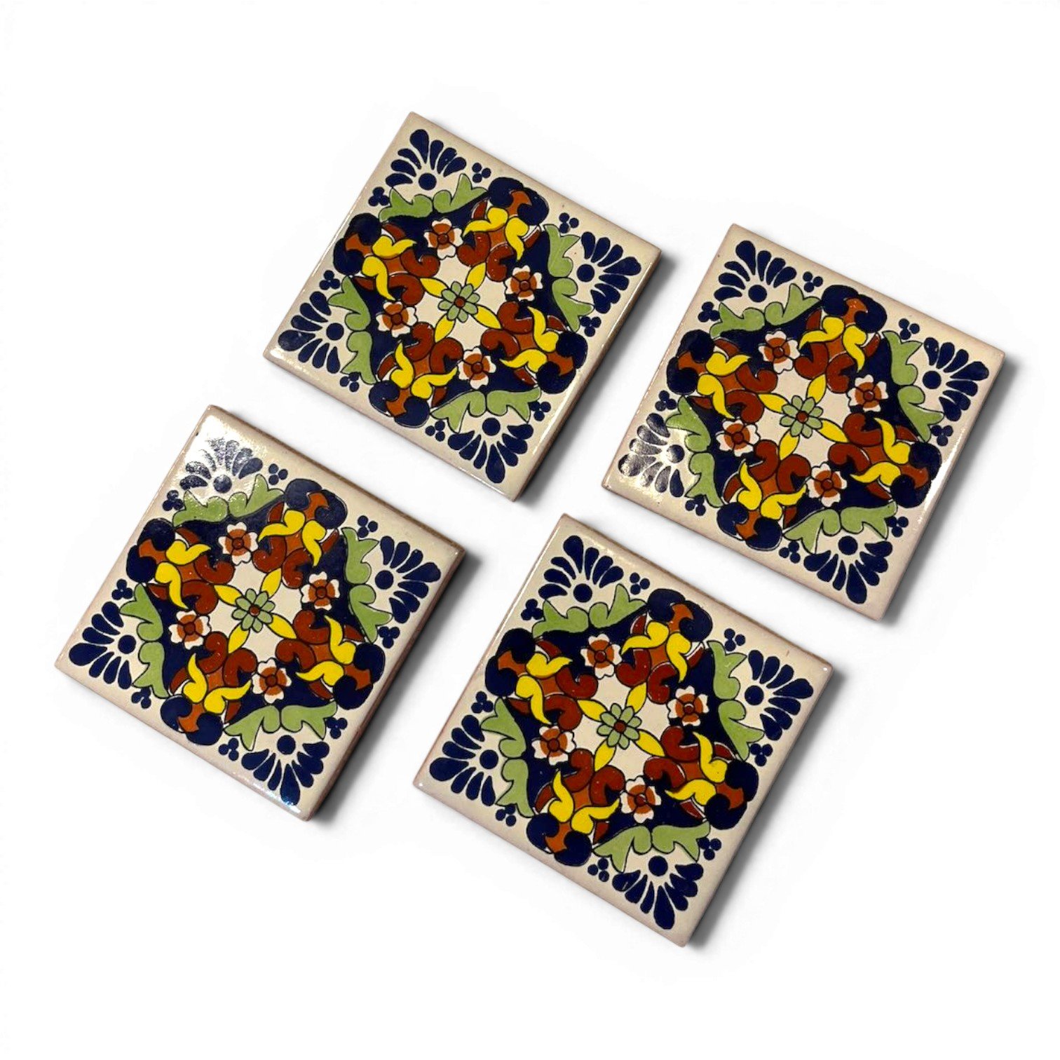 Talavera Tile Coaster Set – Handmade Mexican Tile Coasters (Set of 4)