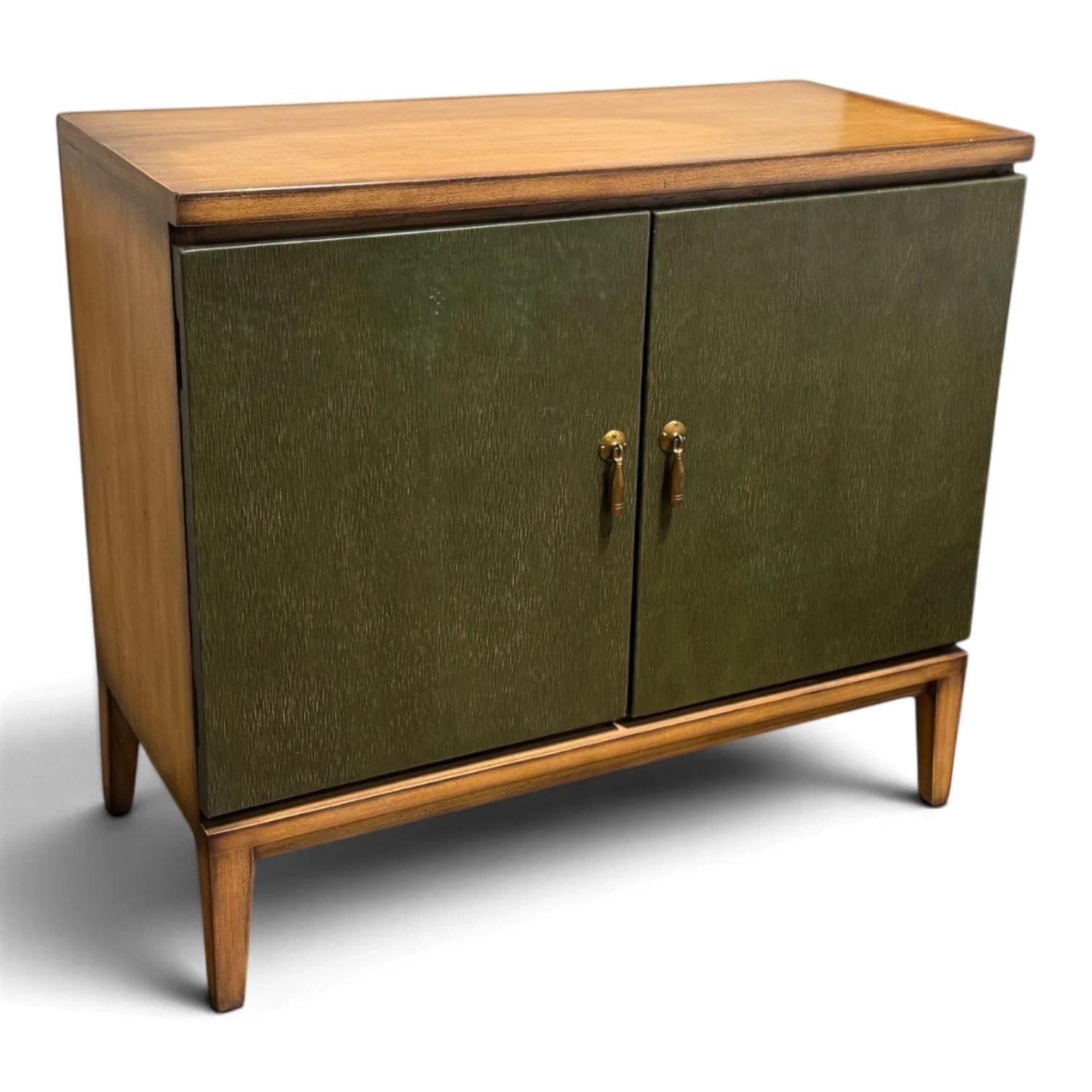 Handmade Peruvian Renata Buffet Chest with green textured leather doors and gold-toned handles